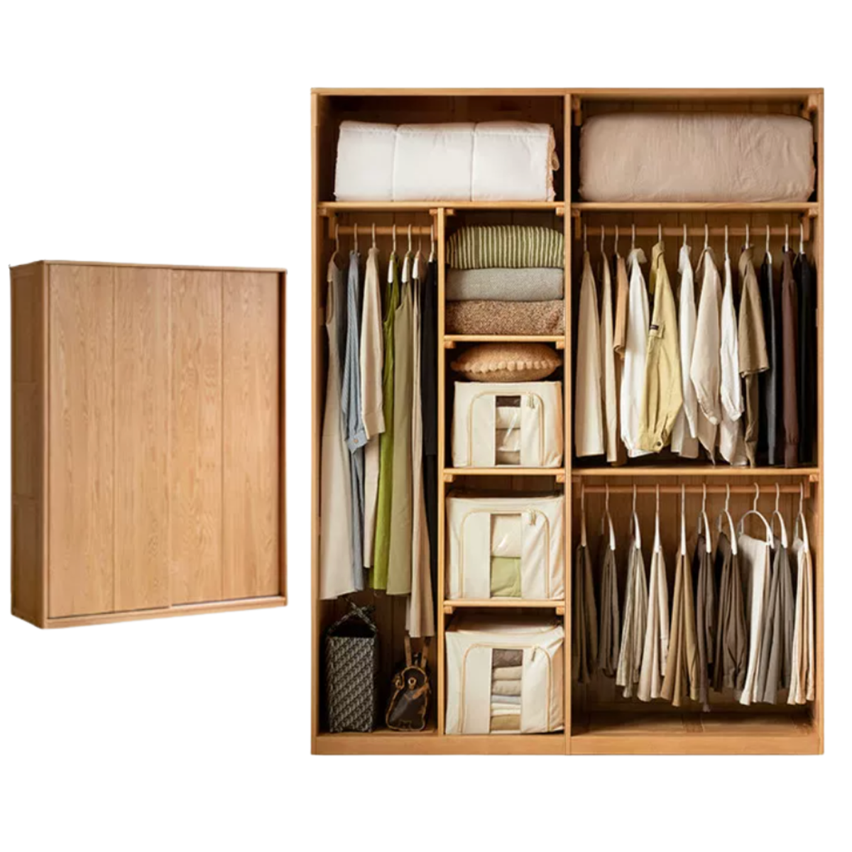 Oak Solid Wood Wardrobe Sliding Door.