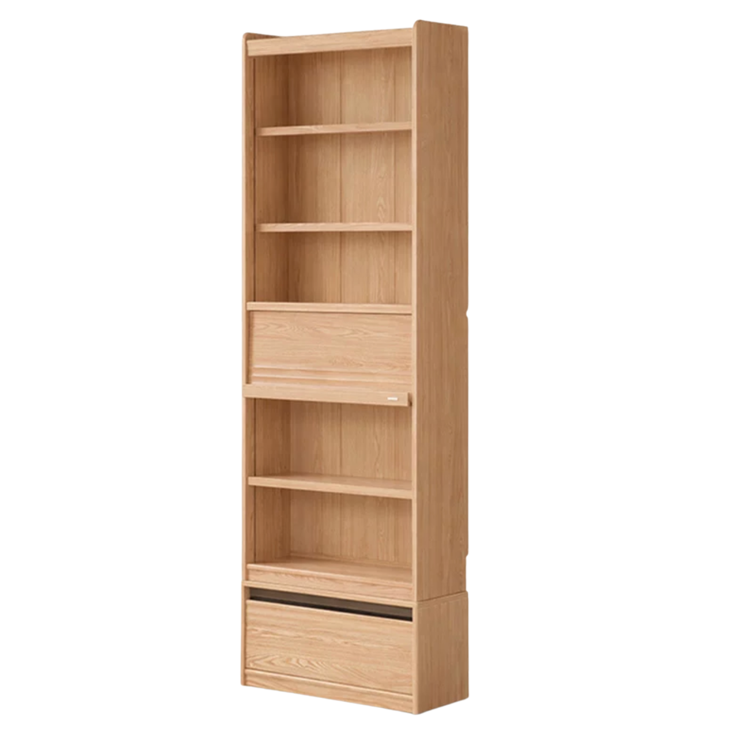 Oak, Ash Solid Wood Display Bookcase with Wall-Mounted Option and Storage Cabinet