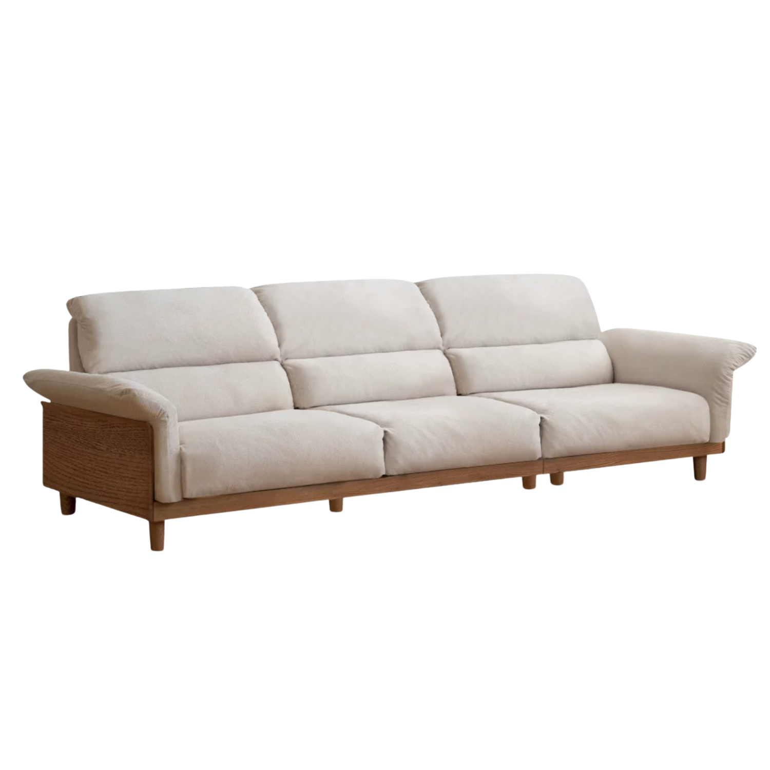 Oak Solid Wood Fabric Sofa, Couch with High Back Cushions, Durable Pet-Friendly Upholstery
