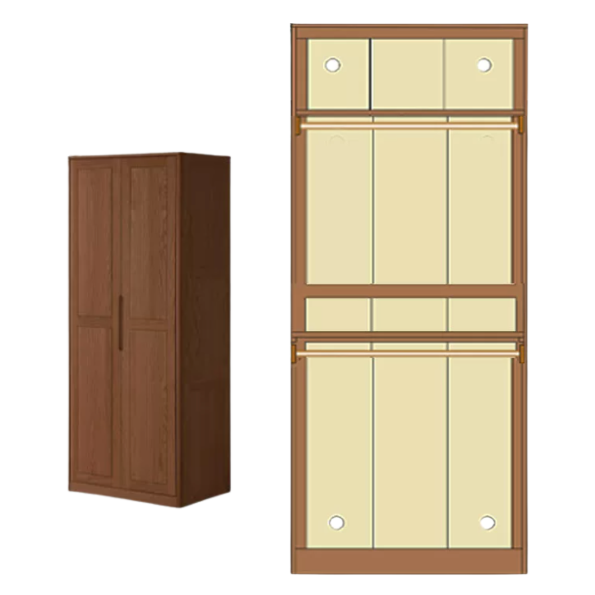 Oak Solid Wood narrow Wardrobe with Framed Panel Doors and Adjustable Layout