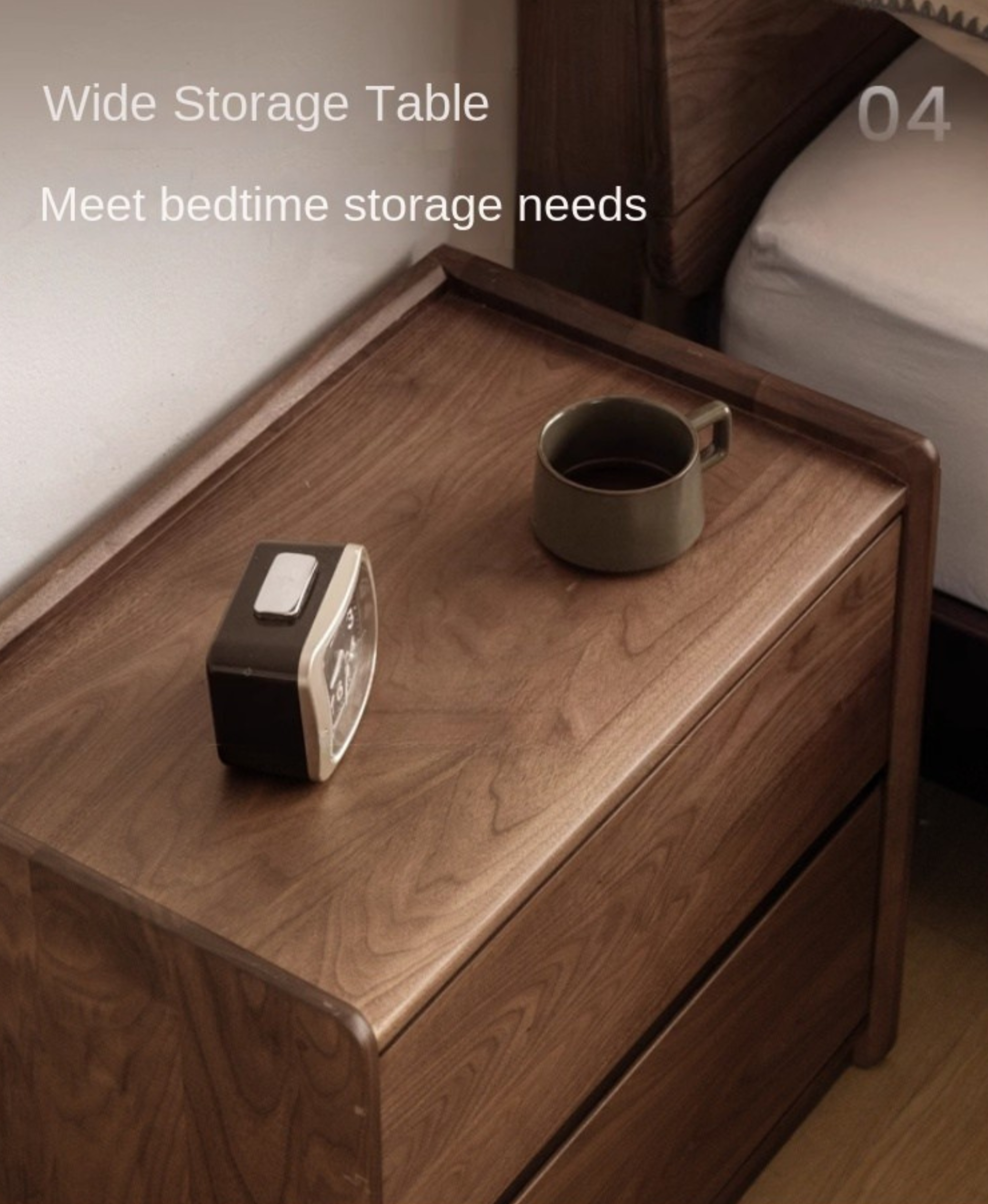 Sandalwood Solid Wood Italian Light Luxury Nightstand.