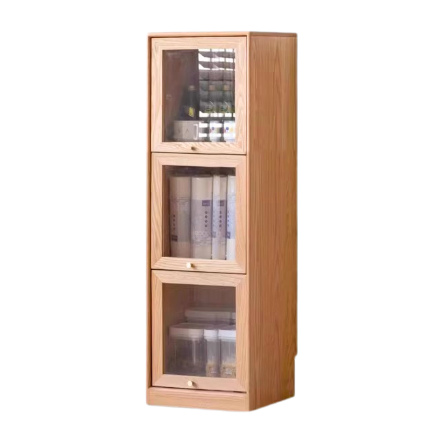 Oak Solid Wood Bookcase Corner Glass Flip Door