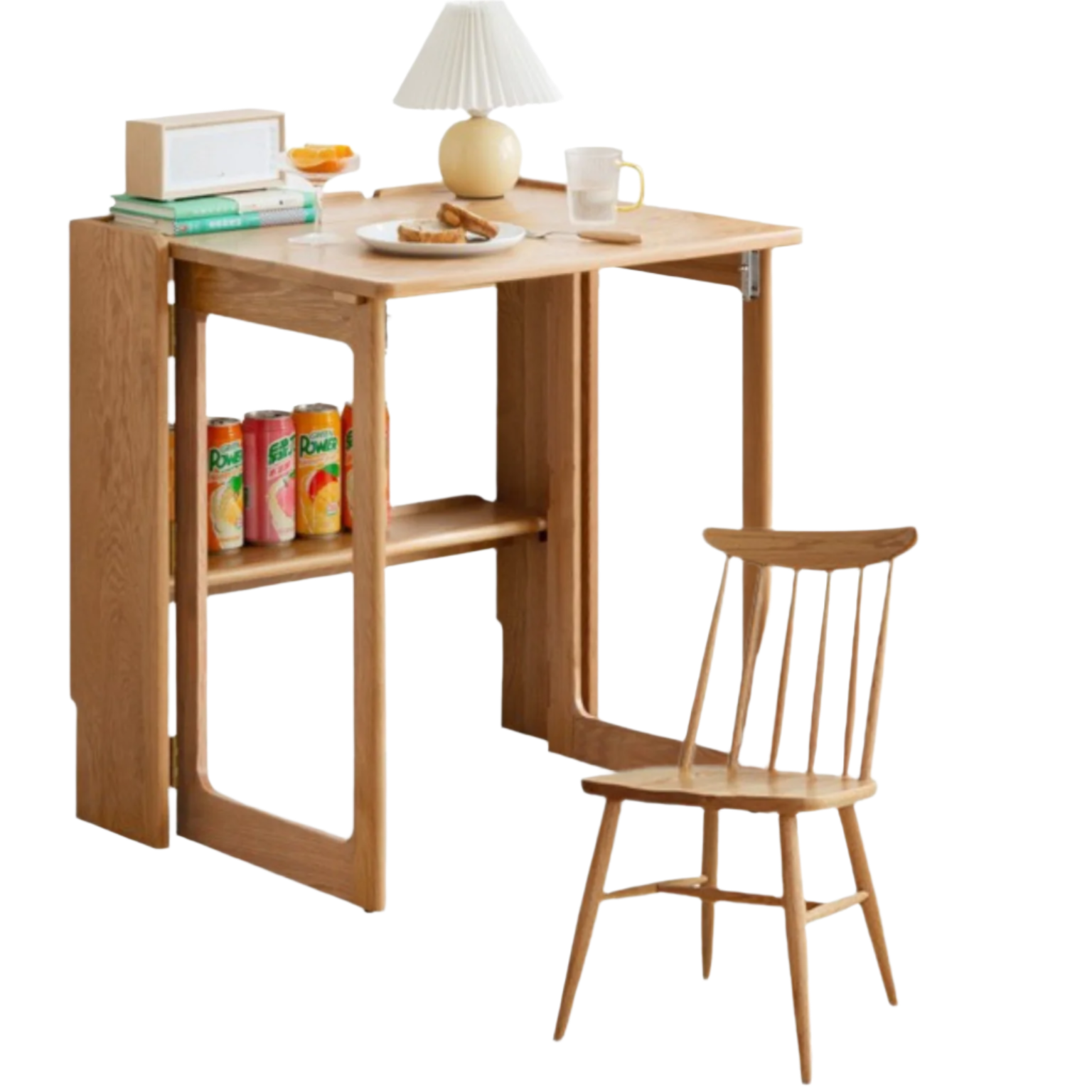 Solid Rubberwood, Oak Solid Wood Nordic Modern Dining Folding Table