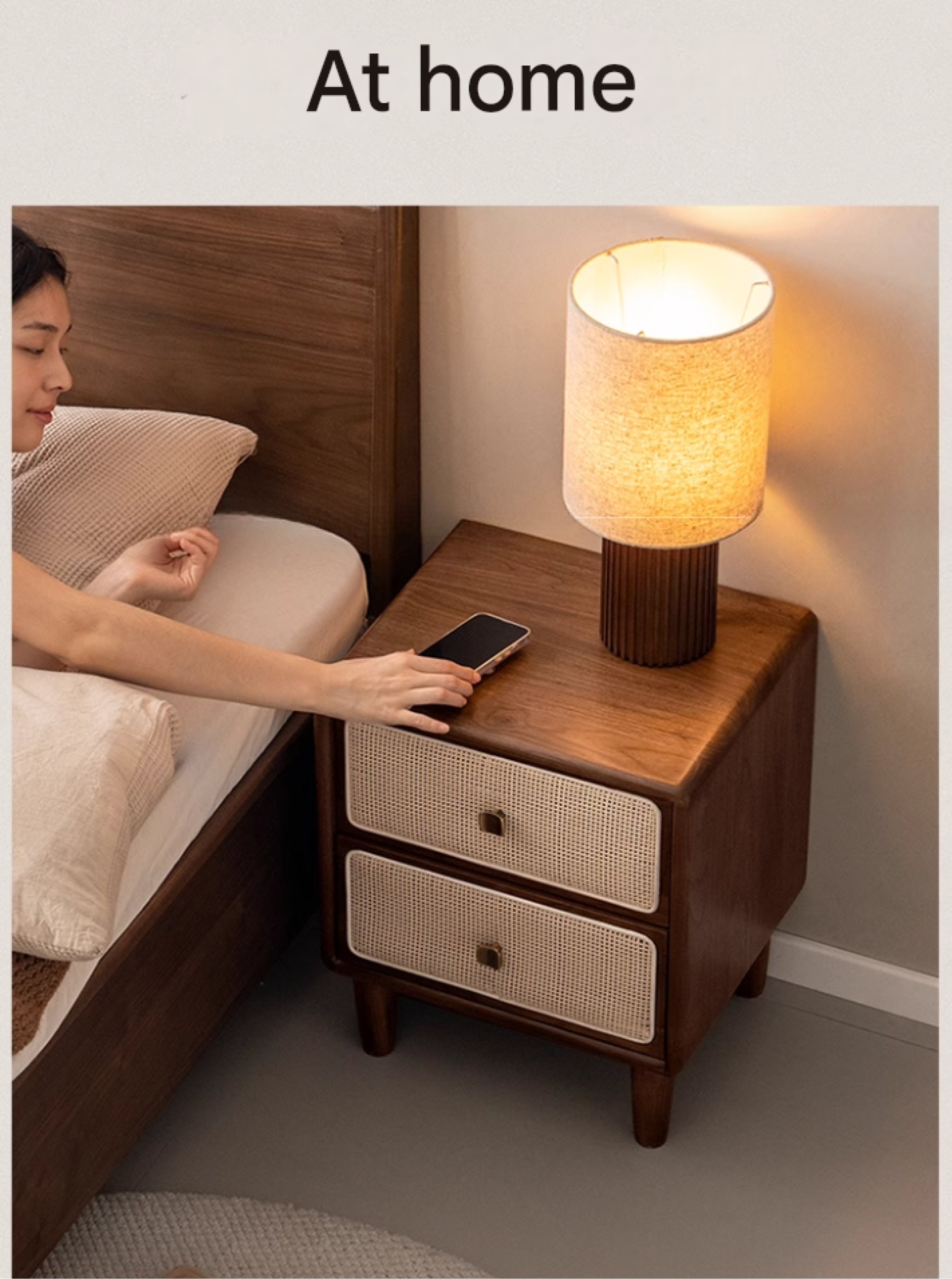 Black Walnut, Beech Solid Wood Nightstand.