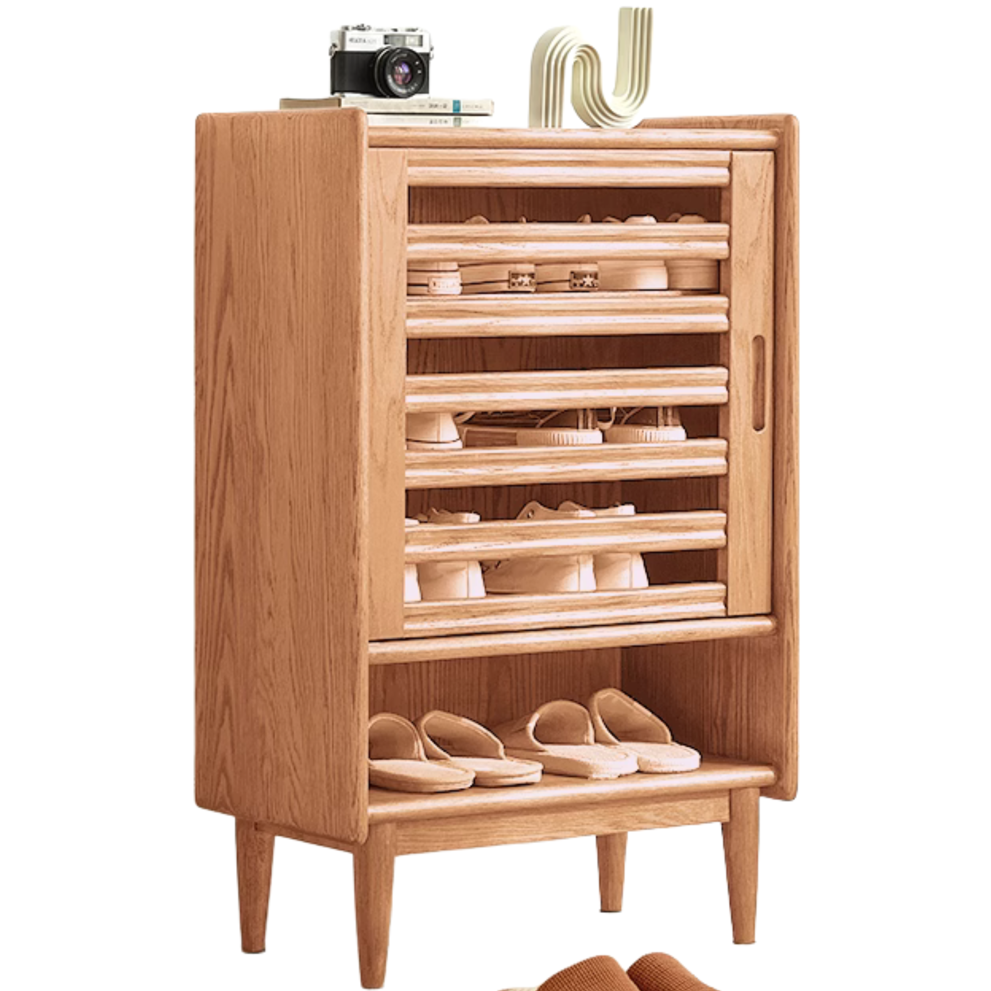 Oak Solid Wood Ultra-Thin Flap Door Rattan Shoe Cabinet