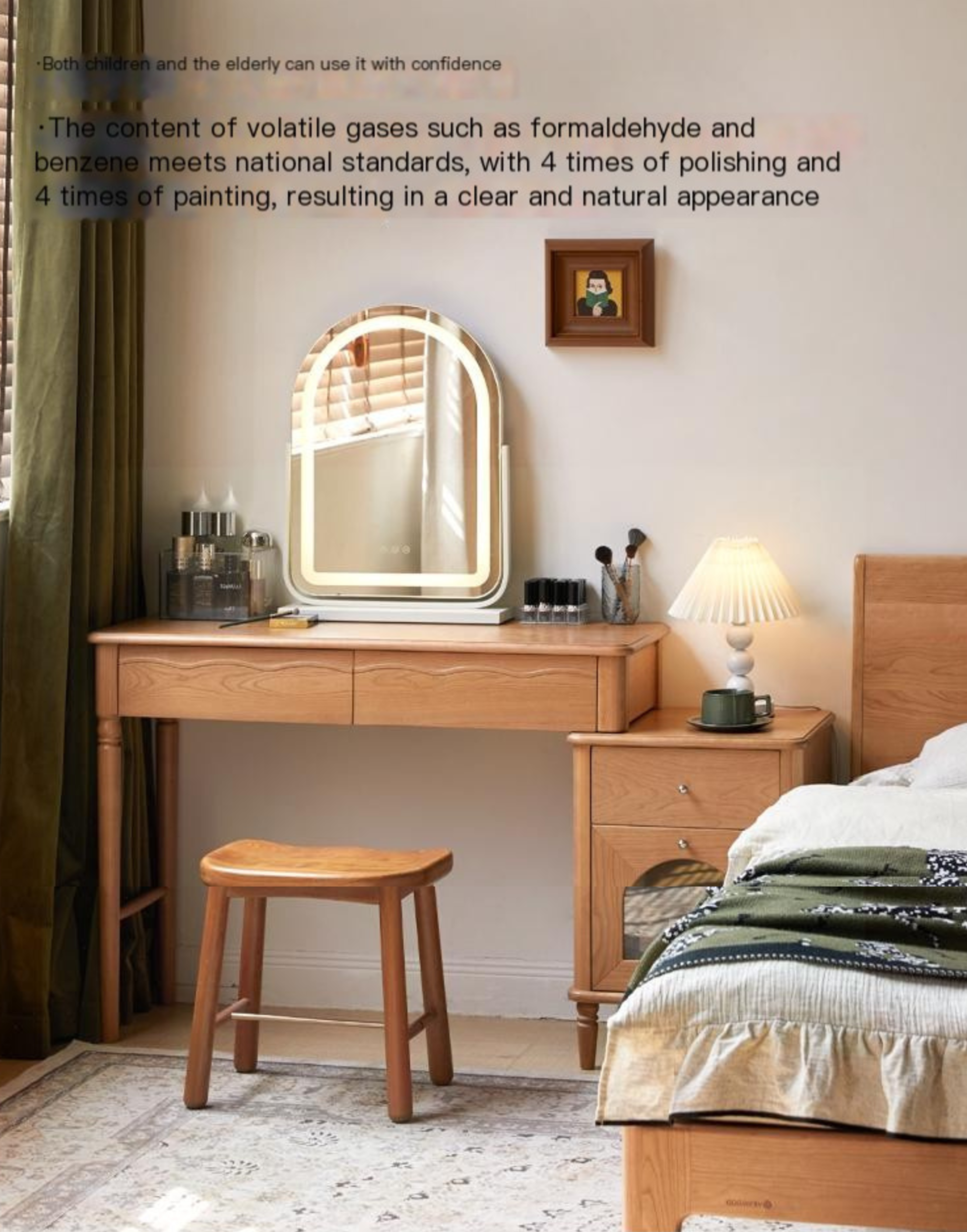 Cherry Solid Wood Medieval Style Retractable Dressing Table.