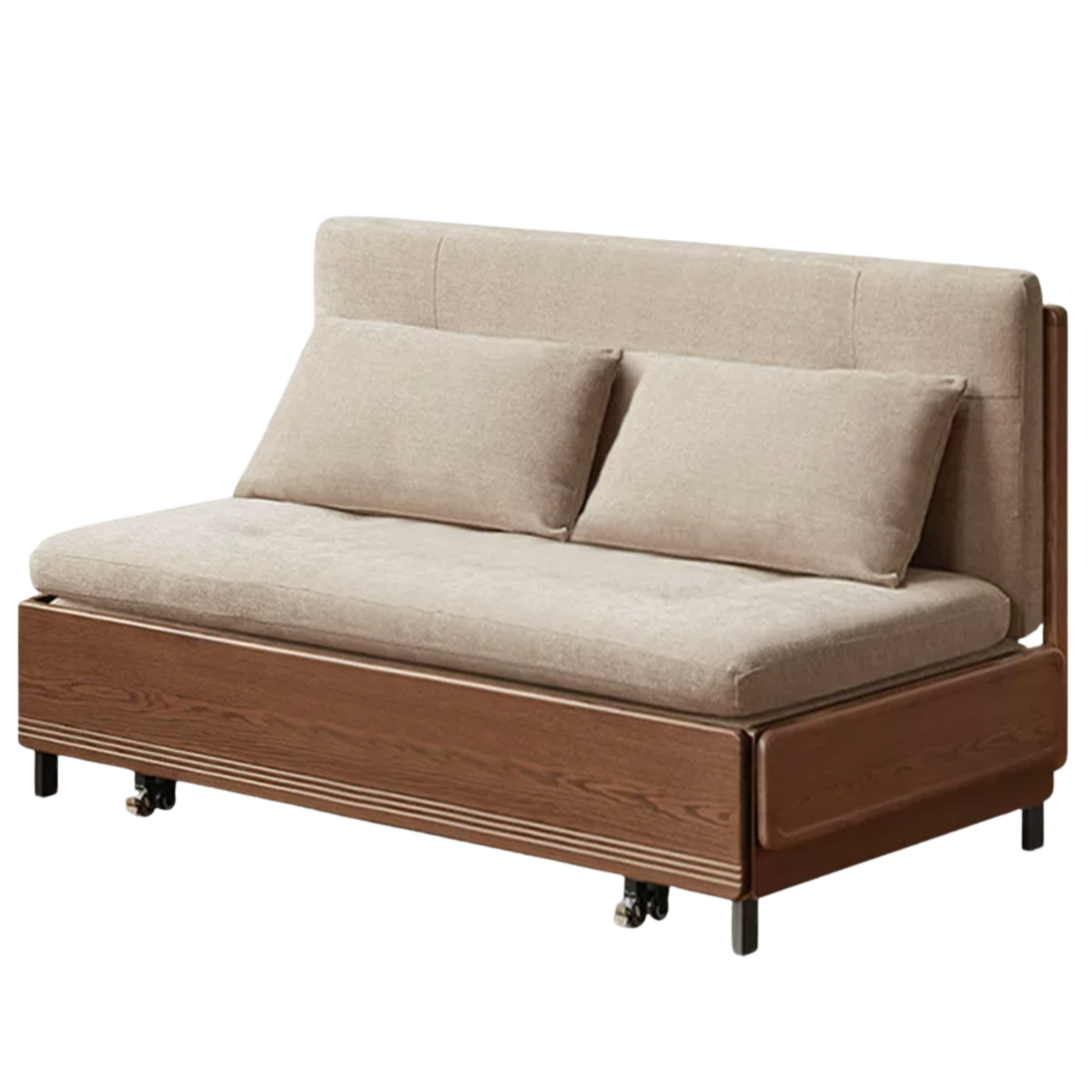 Oak Solid Wood Sleeper Sofa Chair Bed with Attached Fold-Out Side Tray