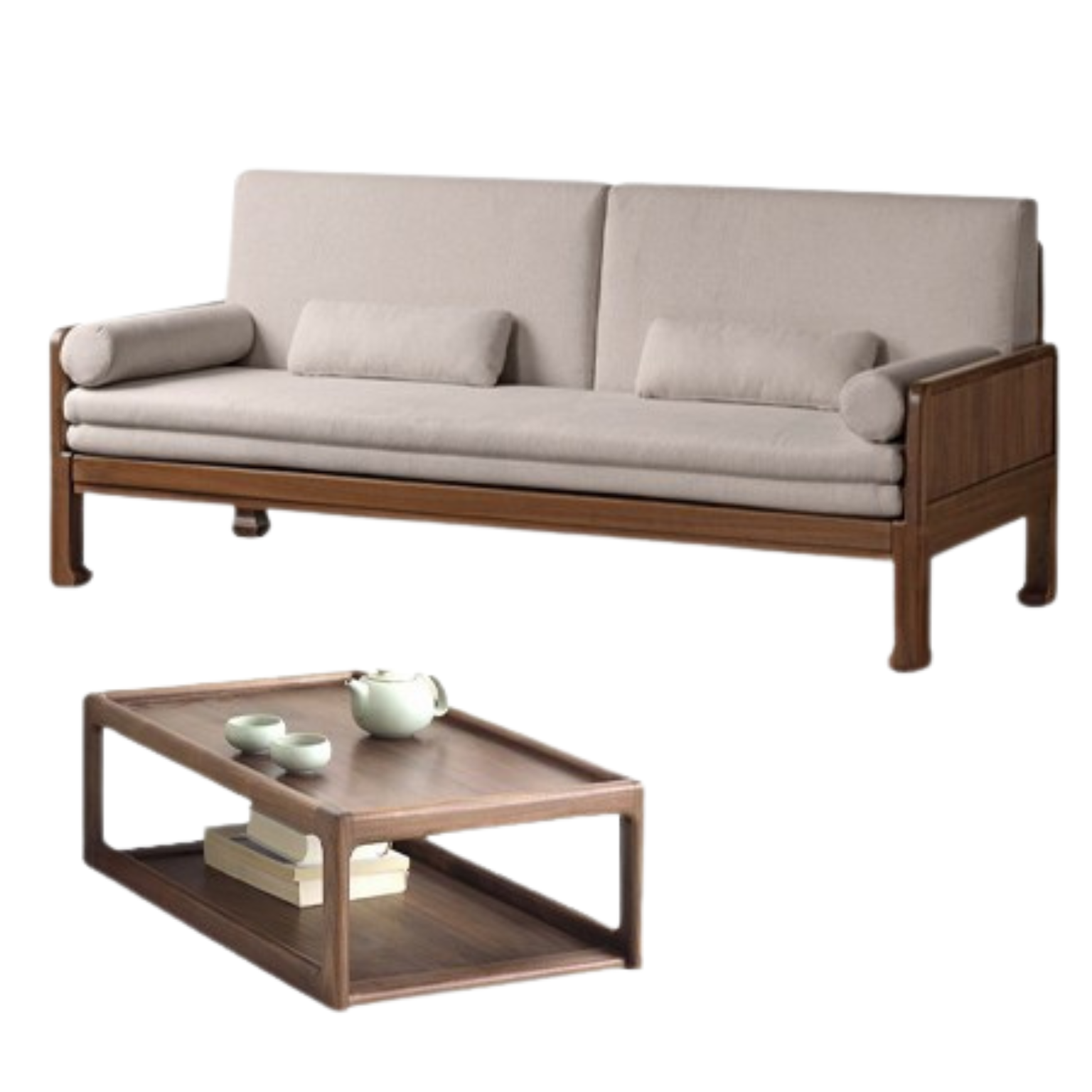 Black Walnut, Oak Solid Wood Foldable Sofa Bed.