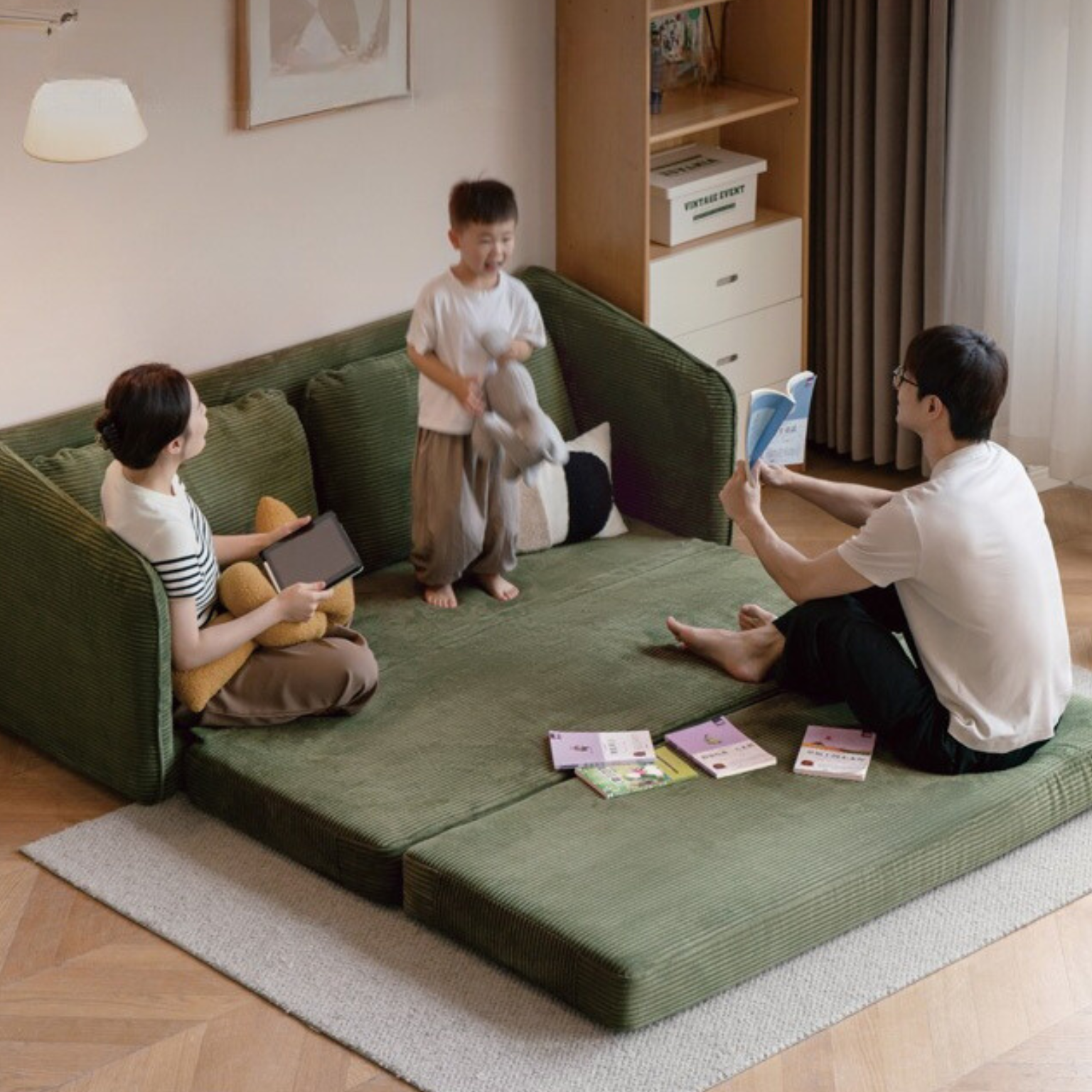 Fabric Floor Folding Dual-purpose Sofa.