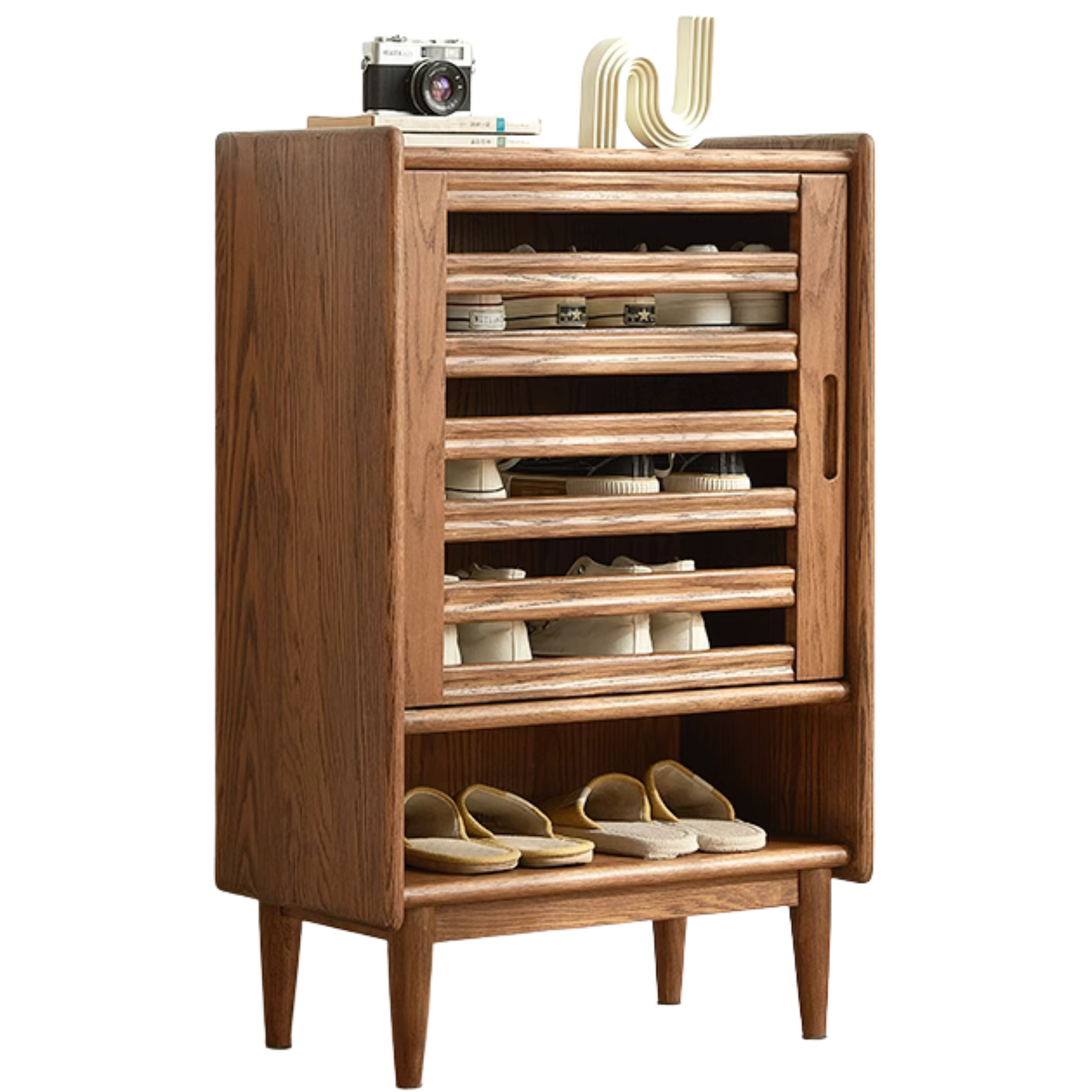 Oak Solid Wood Ultra-Thin Flap Door Rattan Shoe Cabinet
