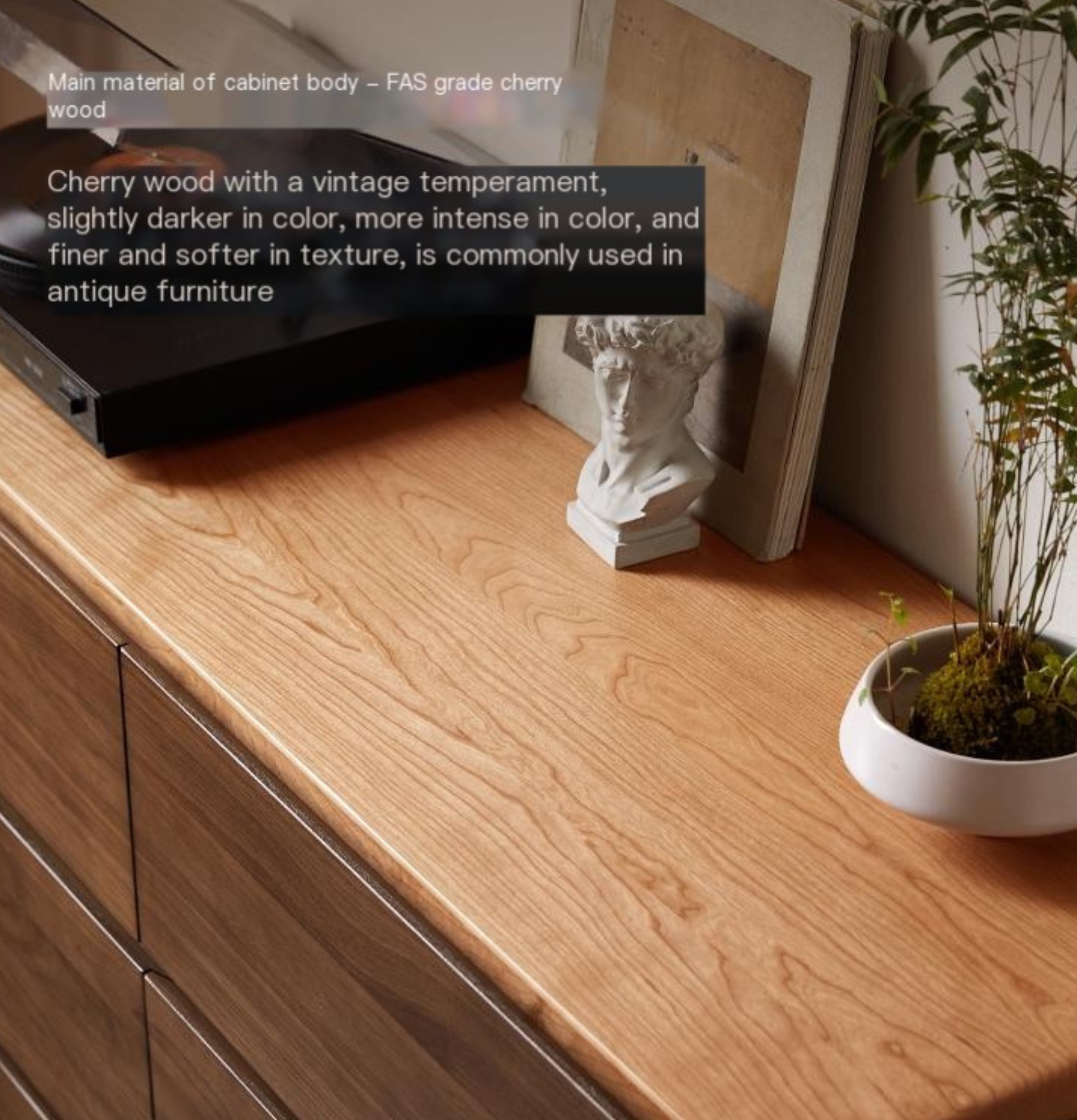 Black Walnut, Cherry Solid Wood Modern Drawer Cabinet.