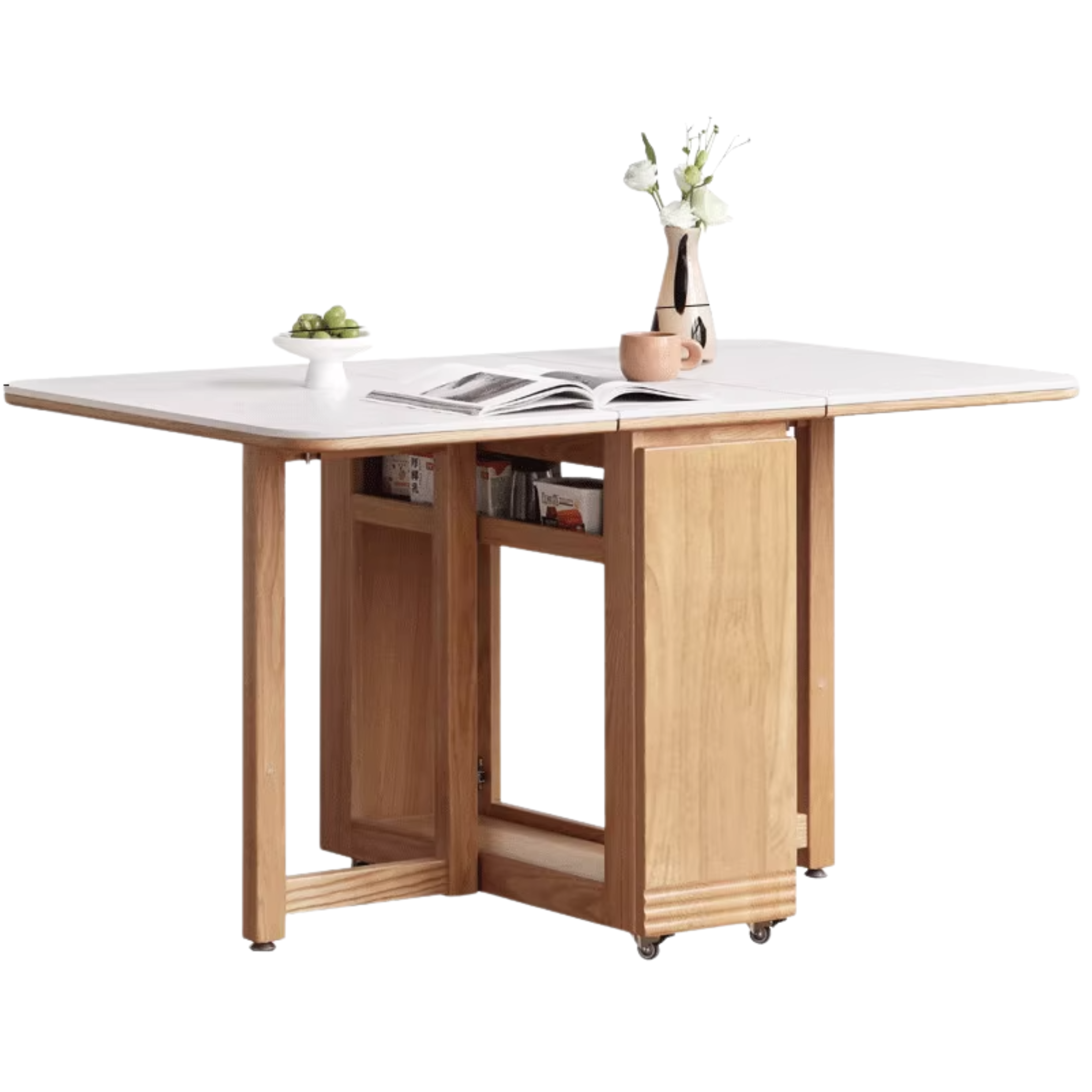 Solid RubberWood, Oak Solid Wood Modern Rock Slab Folding Dining Table