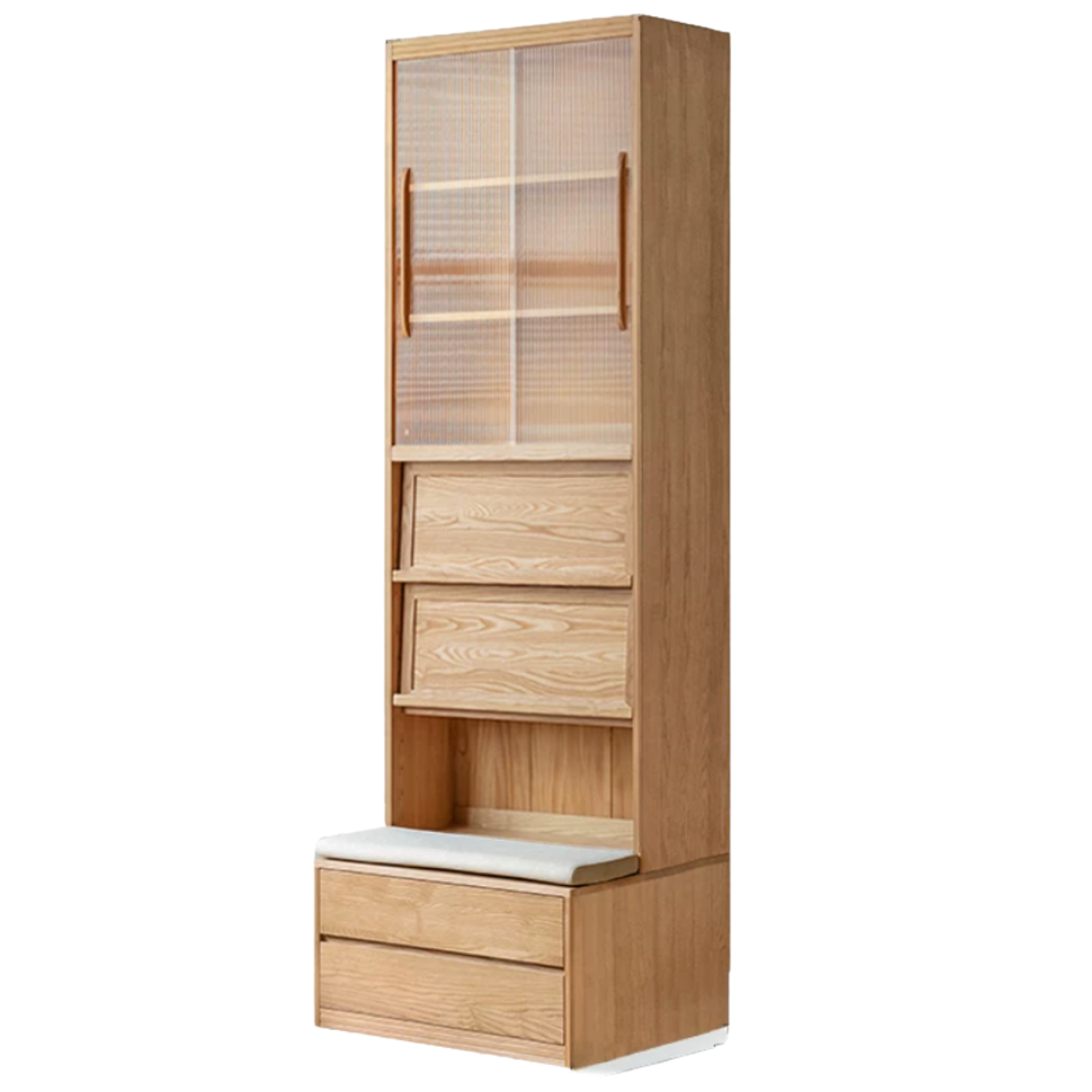 Ash Solid Wood Wall-Mounted Bookcase with Integrated Study Shelf