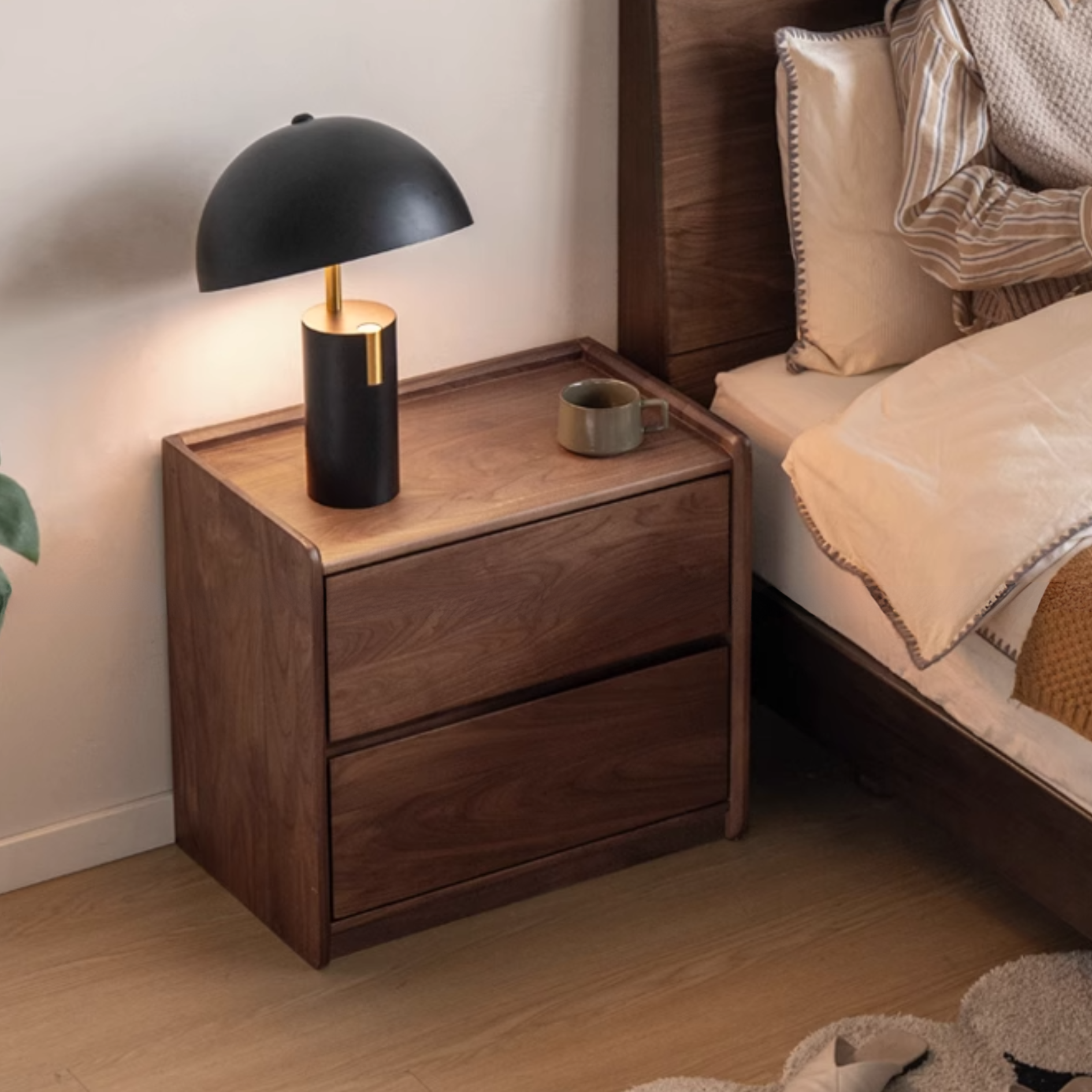 Sandalwood Solid Wood Italian Light Luxury Nightstand.