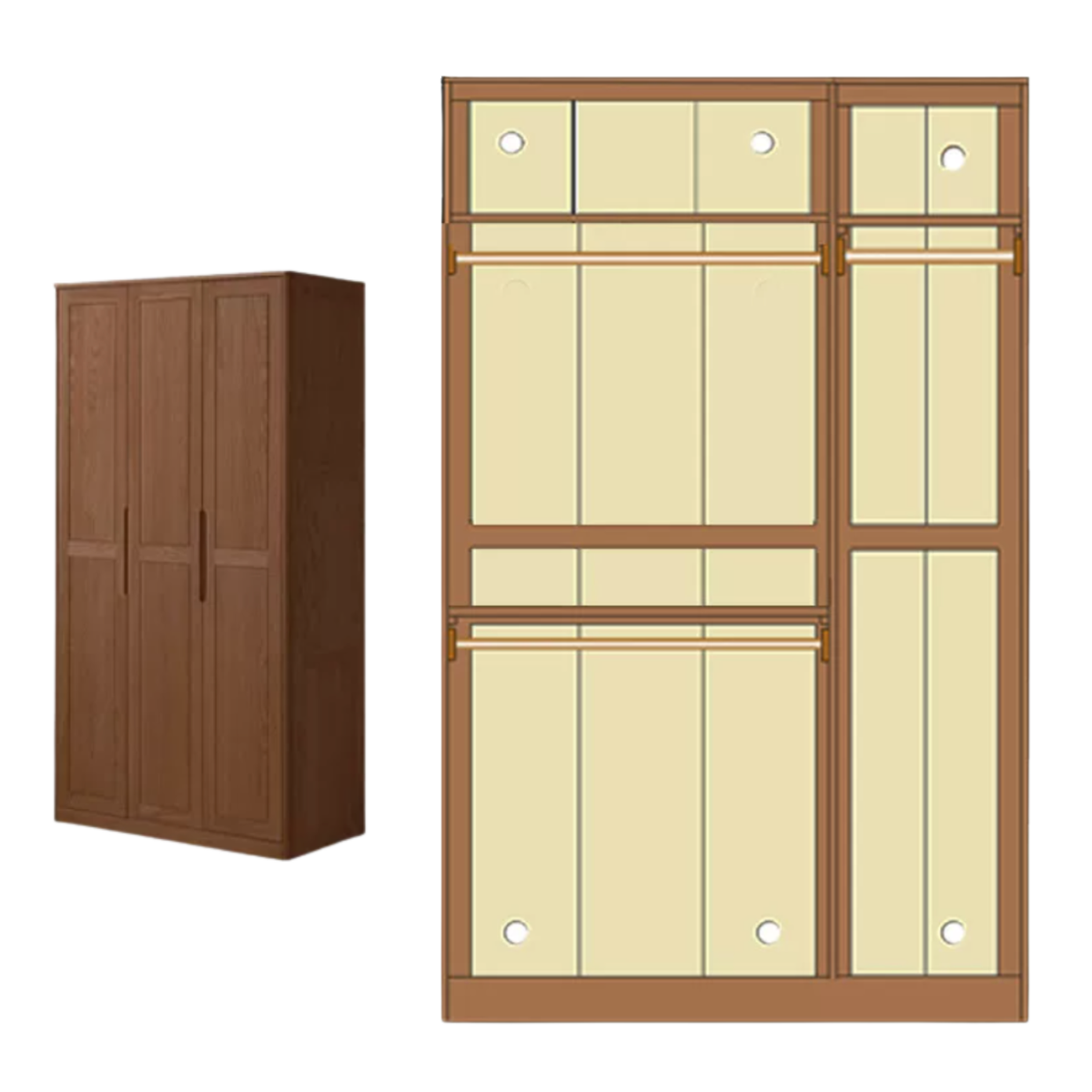 Oak Solid Wood narrow Wardrobe with Framed Panel Doors and Adjustable Layout
