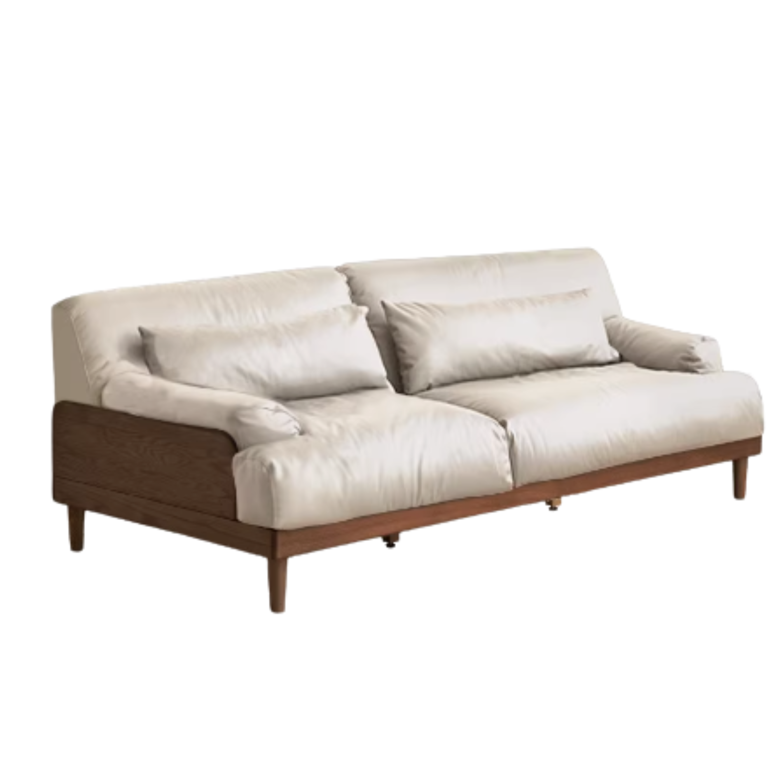 Black Walnut, Oak Solid Wood Leather Down Sofa.