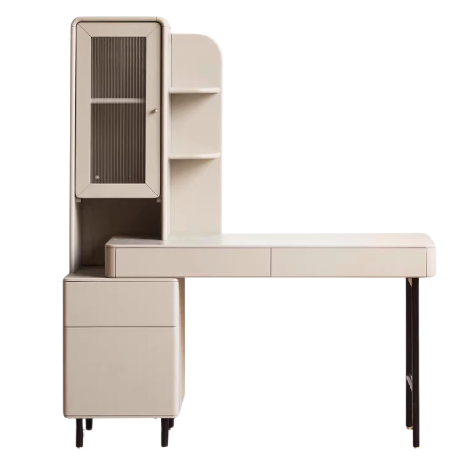 Poplar Solid Wood Telescopic Desk with Bookcase Light Luxury