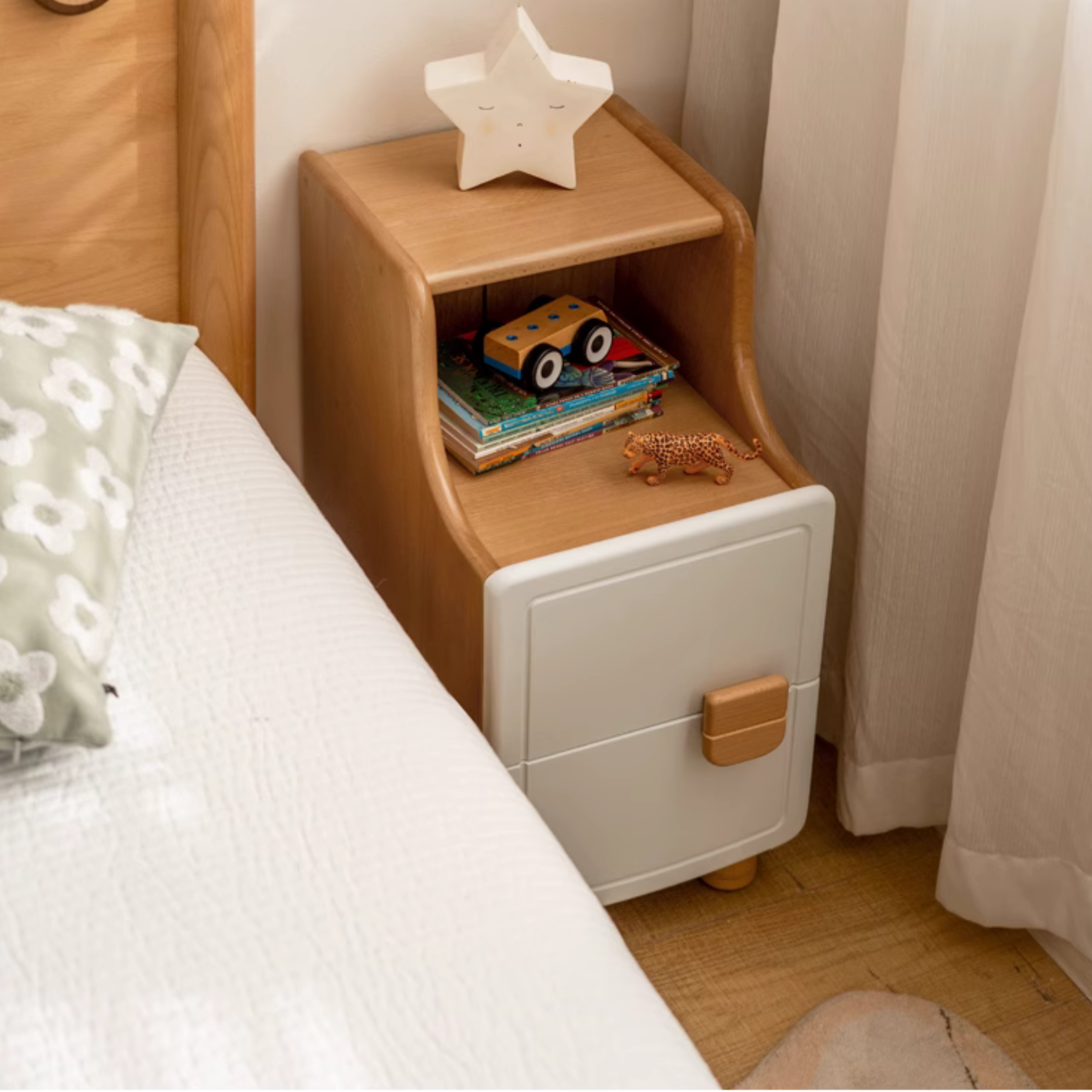 Beech Solid Wood Modern Kids Nightstand.