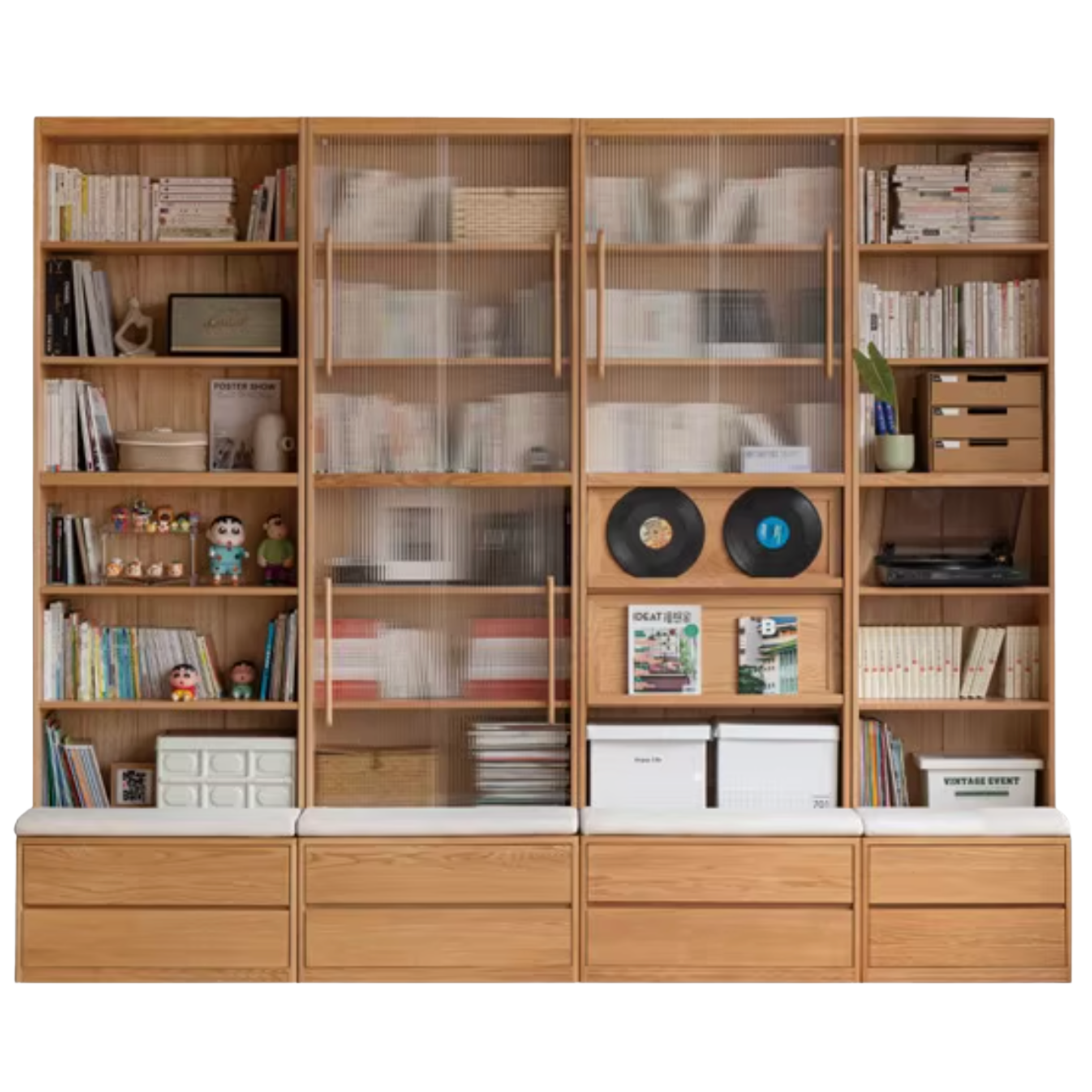 Ash, Oak Solid Wood Modern Combination Bookcase Integrated Card Seat