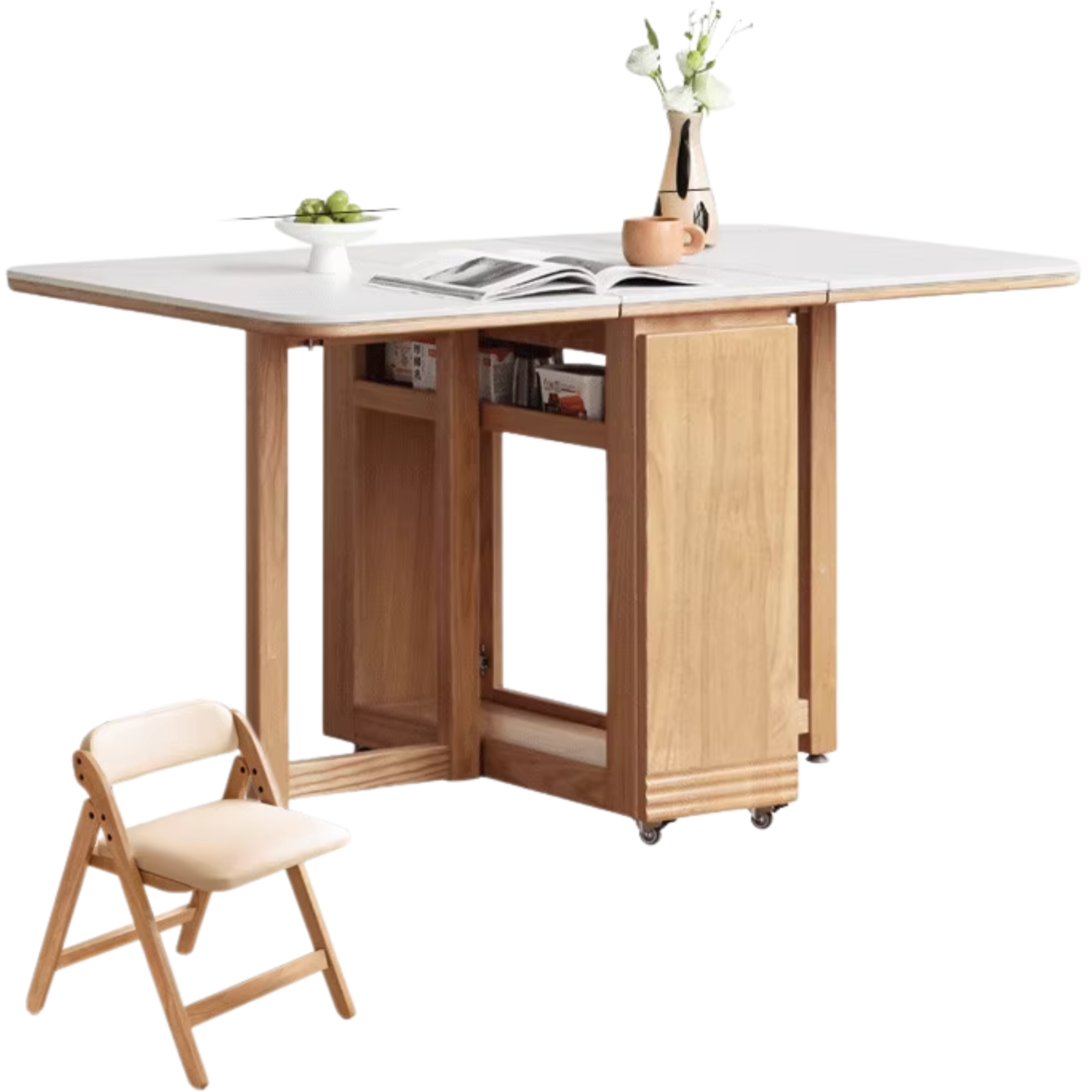 Solid RubberWood, Oak Solid Wood Modern Rock Slab Folding Dining Table