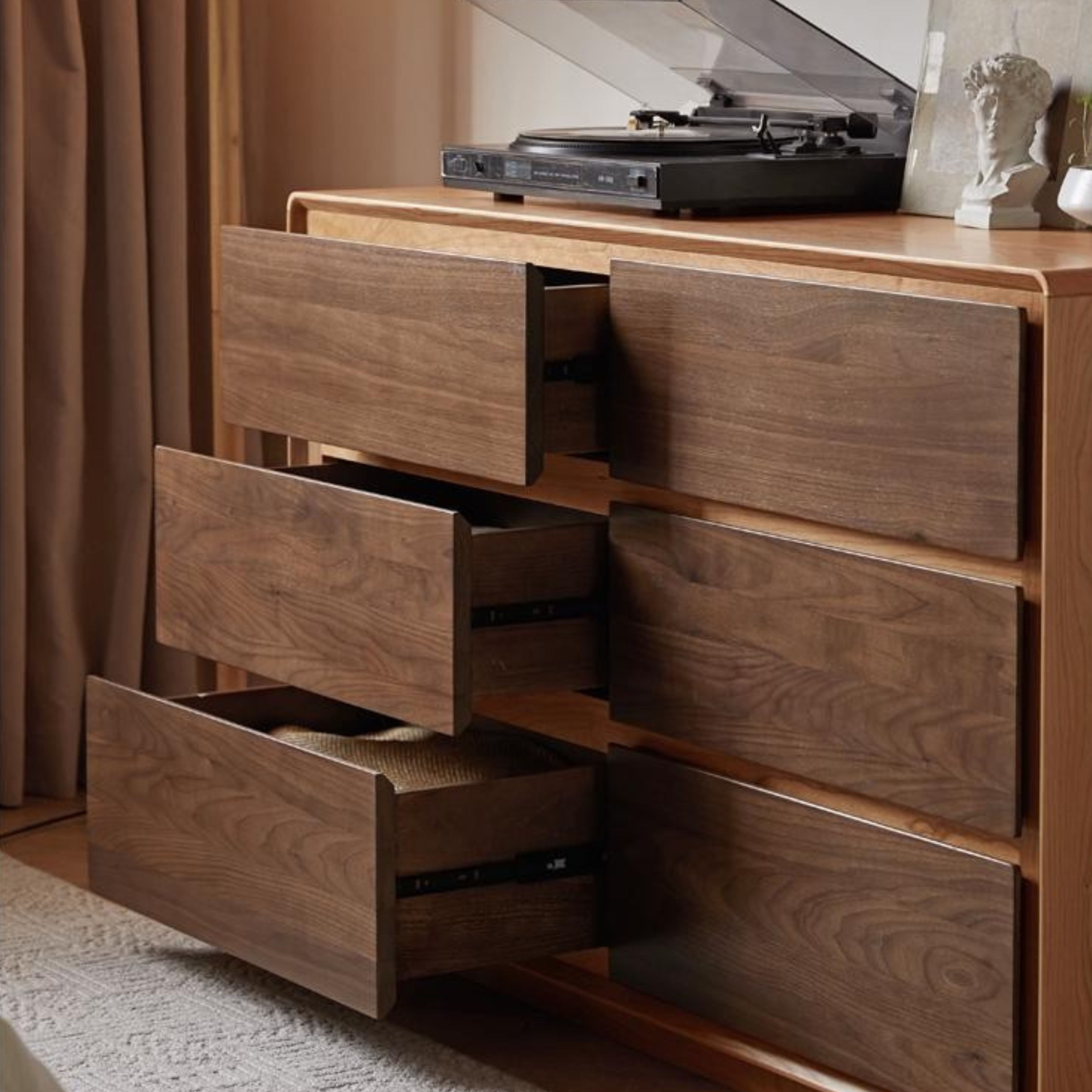 Black Walnut, Cherry Solid Wood Modern Drawer Cabinet.