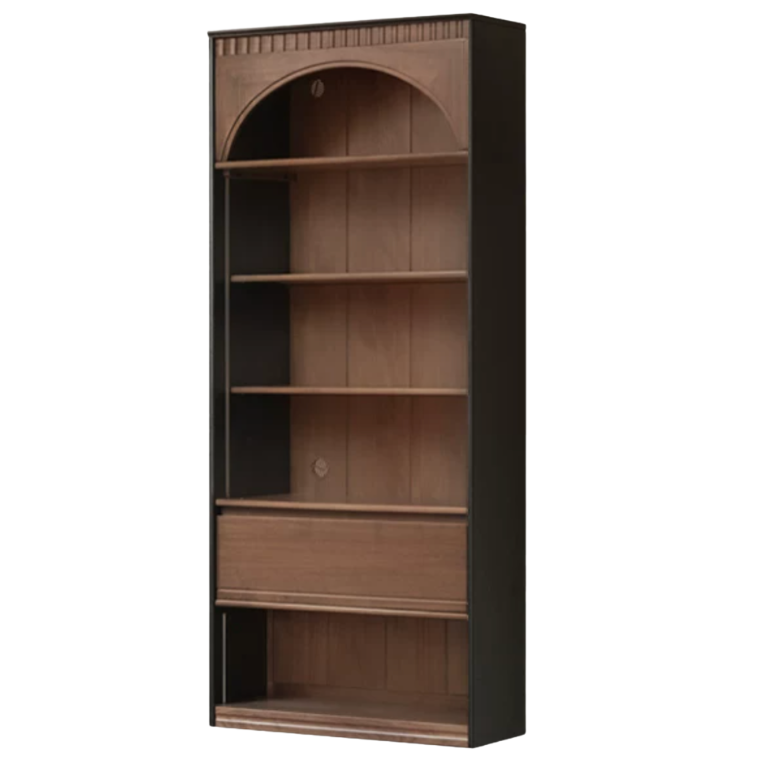 Black Walnut, Solid Sandalwood, Oak Bookcase with French Retro Display Cabinet