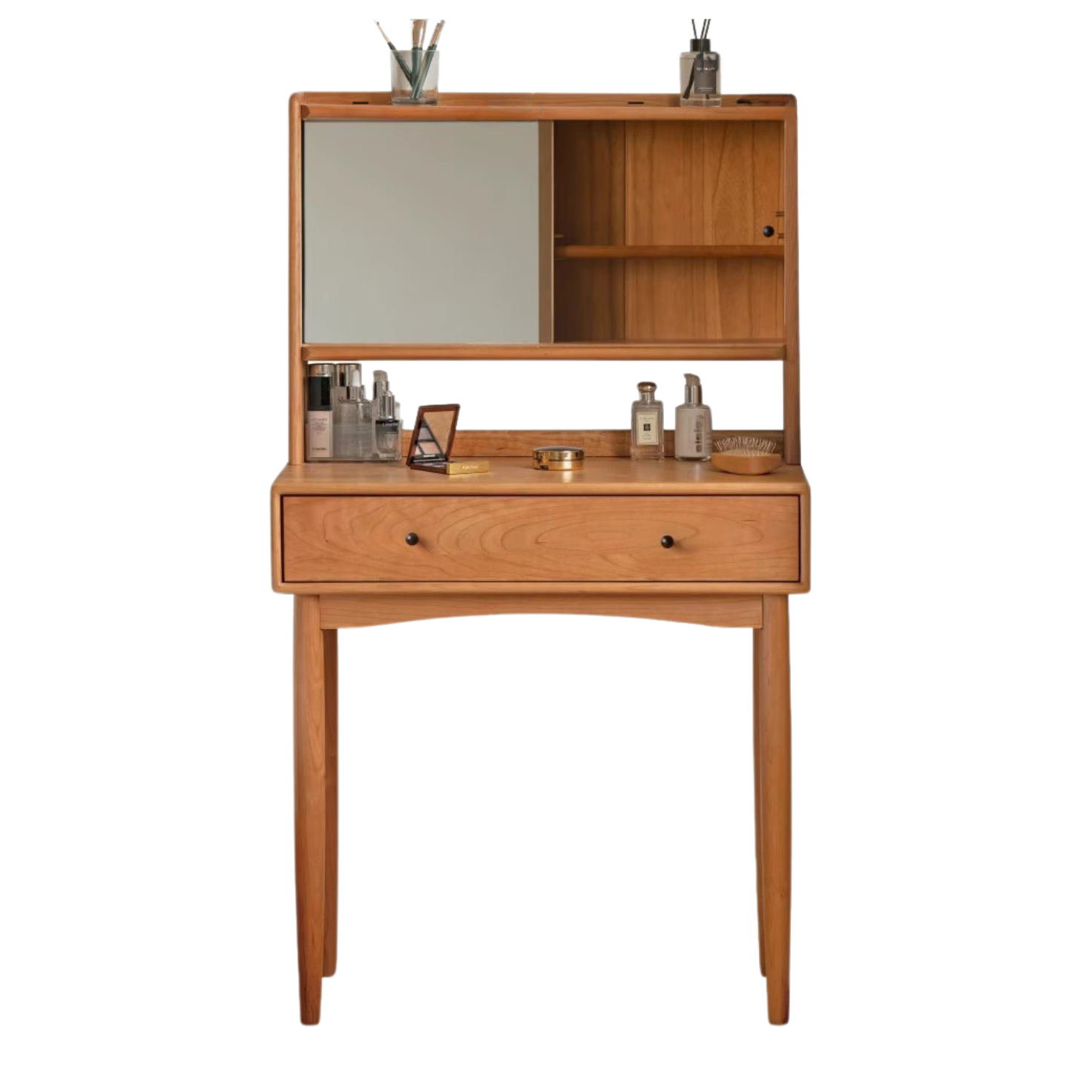 Cherry, Birch Solid Wood Multi-Functional Storage Vanity Table.
