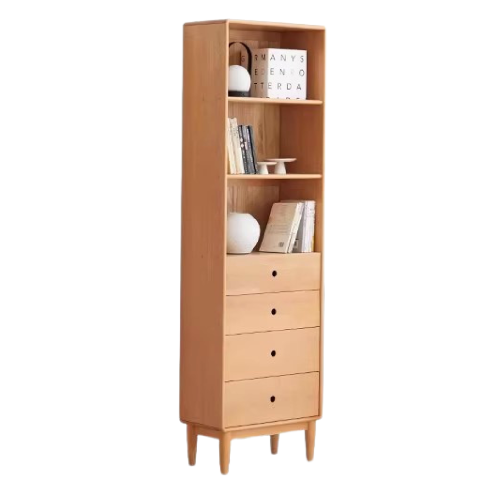 Beech Solid Wood Bookcase with Spacious Cabinet Storage