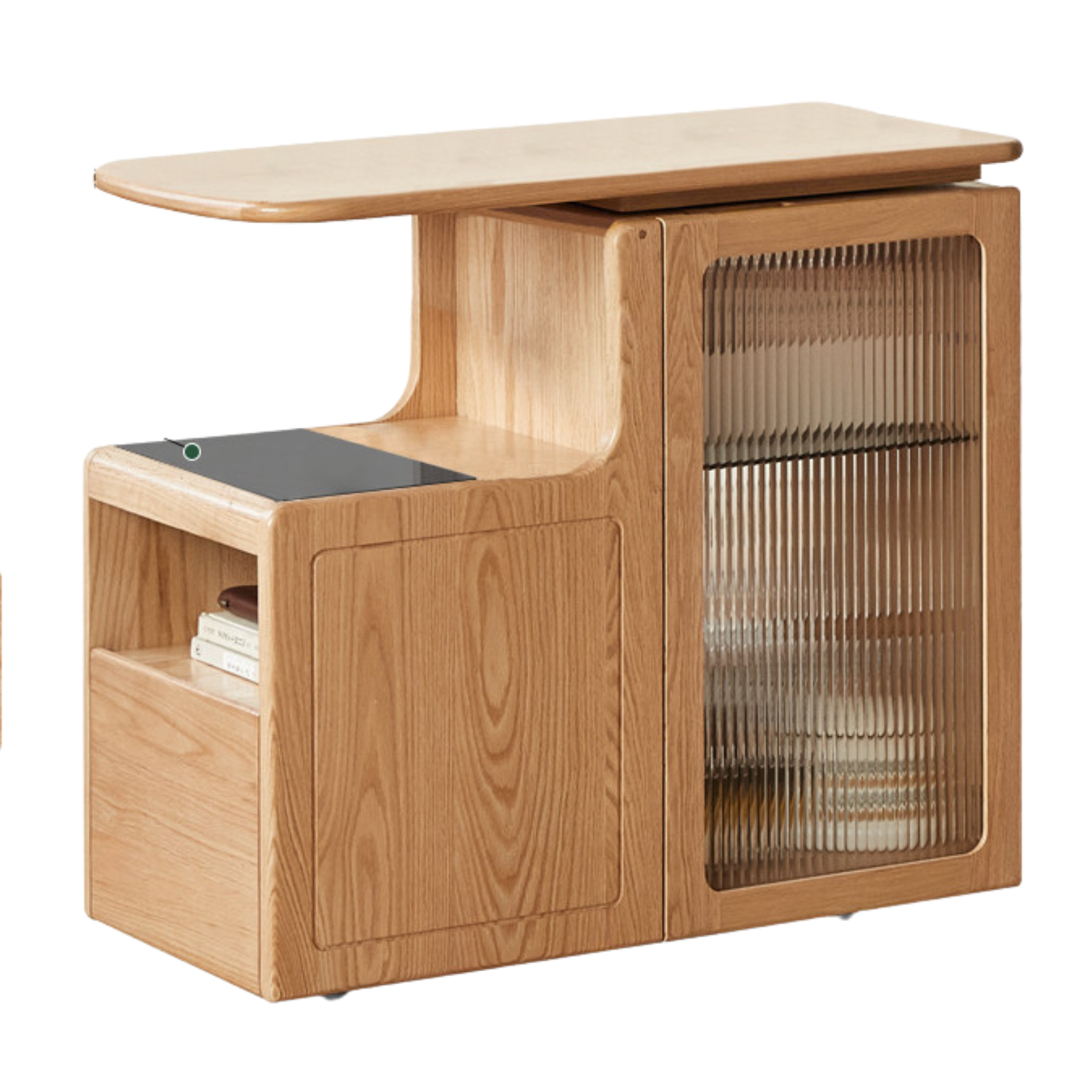 Oak, Black Walnut Solid Wood Movable Tea Cabinet With Tea Maker