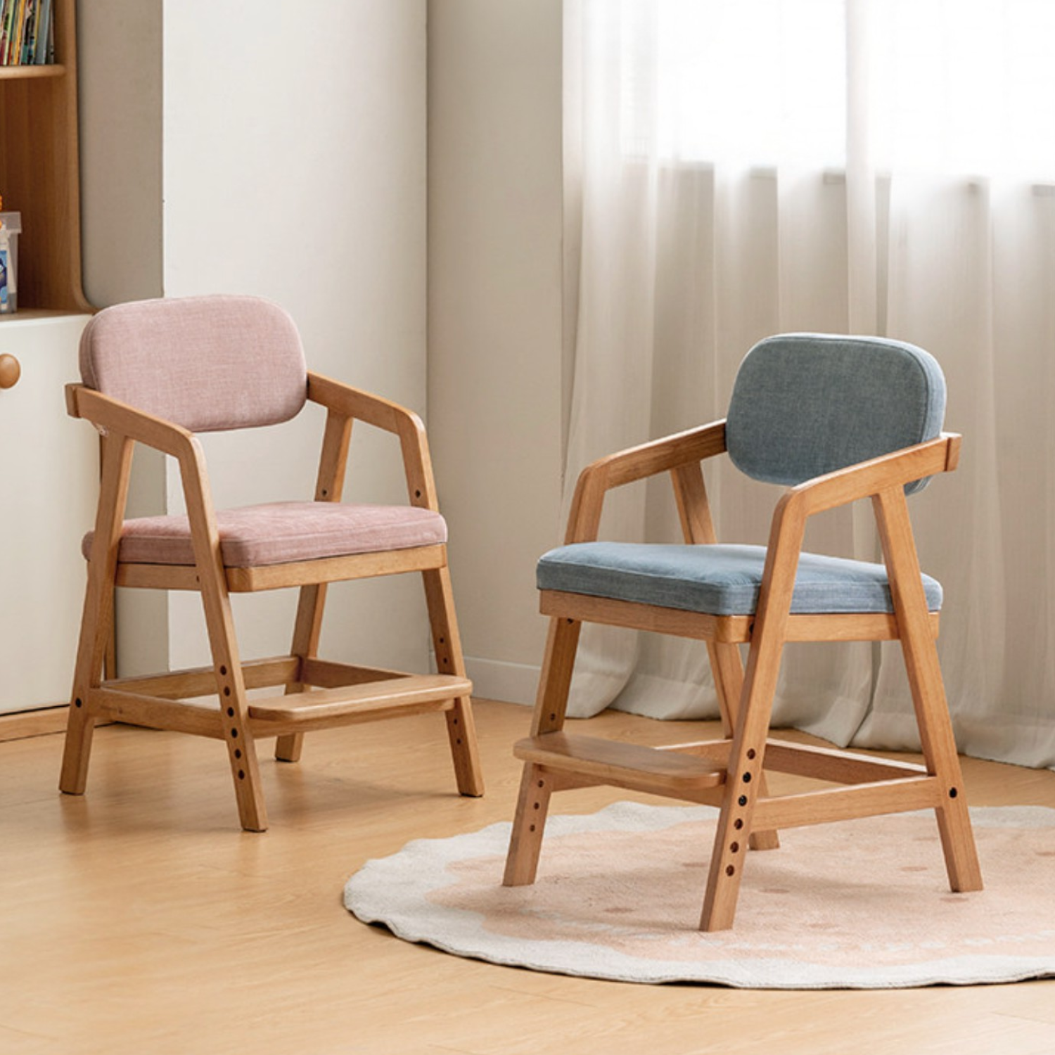 Solid RubberWood Kids Adjustable Height Desk Chair with Footrest