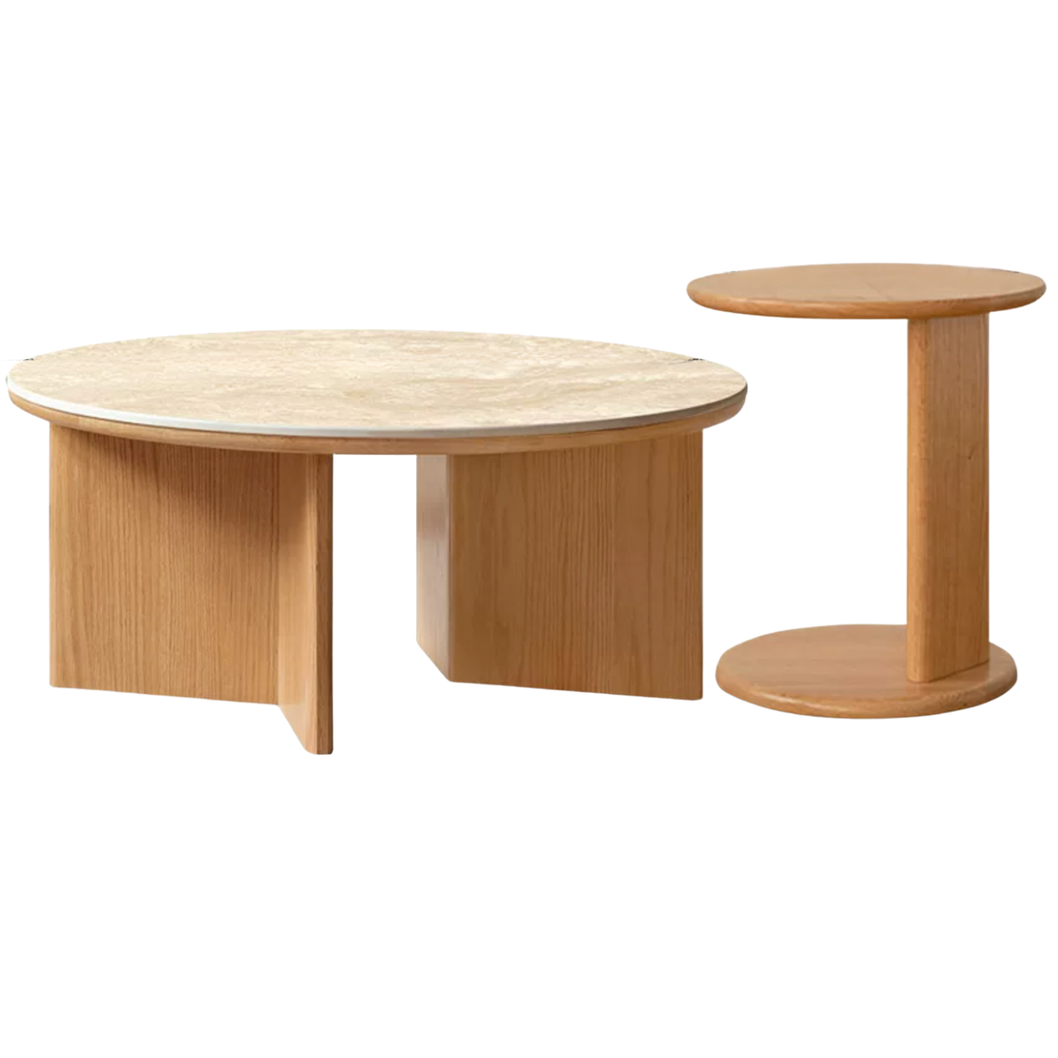 Oak Solid Wood Travertine Rock Plate Coffee Table