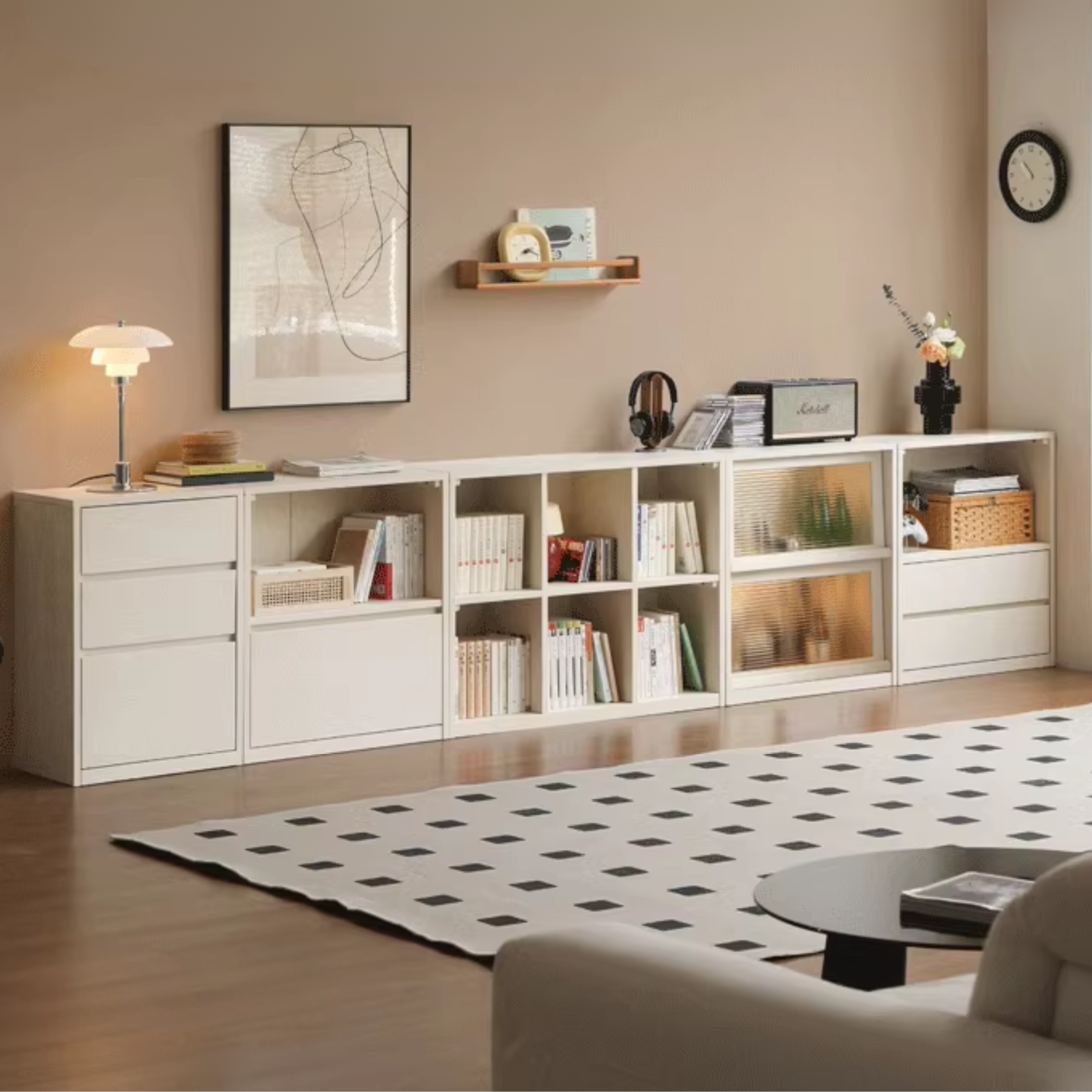 Oak Solid Wood Bookcase Cream Office Desk