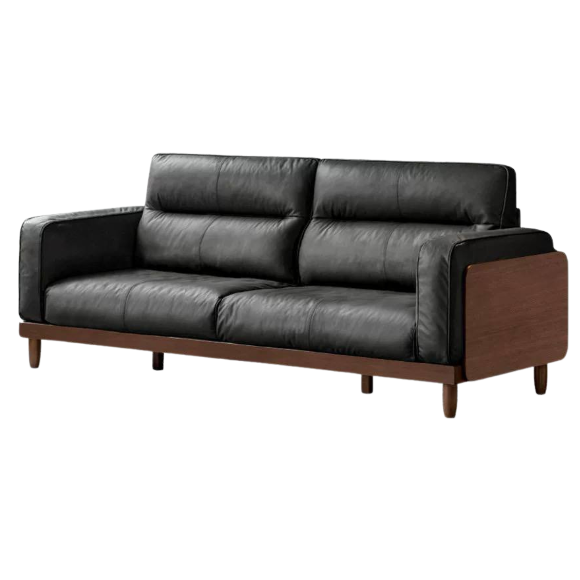 Sandalwood, Ash Solid Wood Genuine Leather, fabric High-Back Sofa