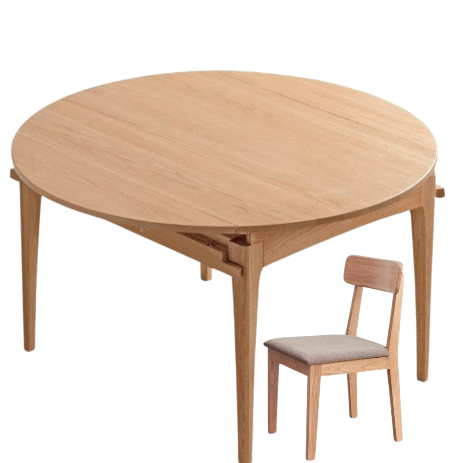 Solid Rubberwood, Oak Solid Wood Folding Round Retractable Dining Table