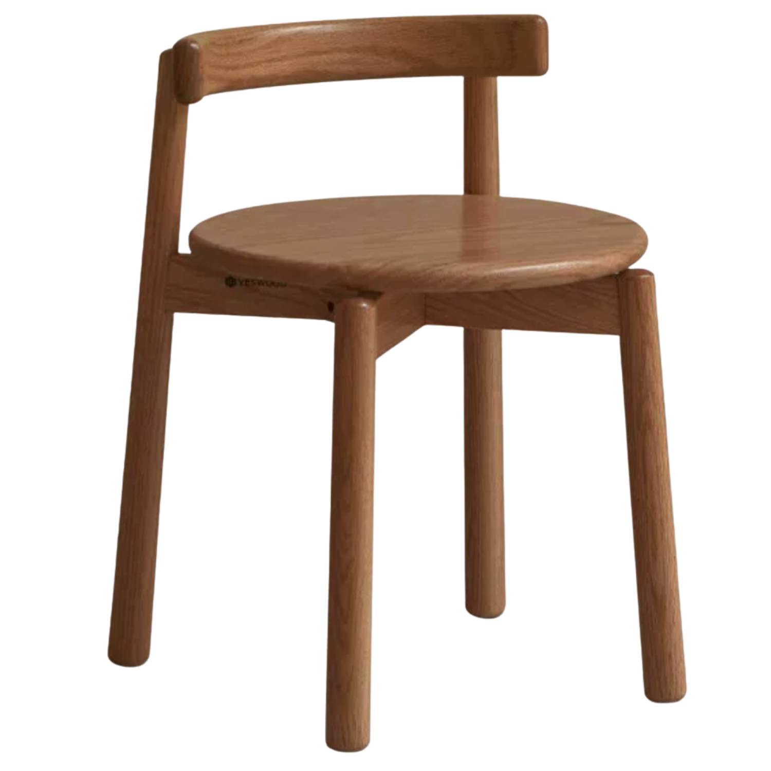 Black Walnut, Oak Solid Wood Low Back Makeup Stool with Round Seat