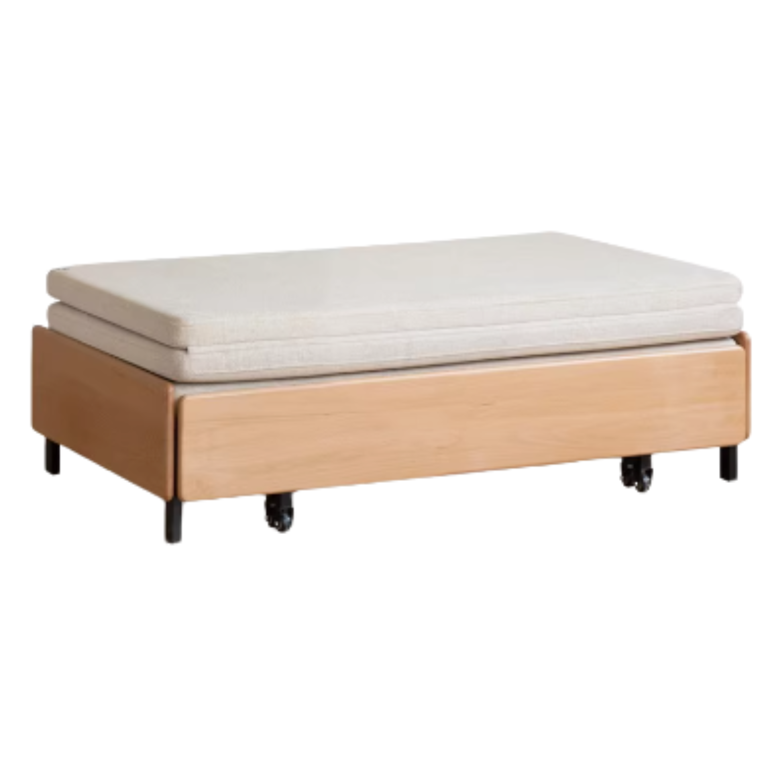 Oak Solid Wood Sofa Bed Folding Sit-sleeping Pull-out Bed.