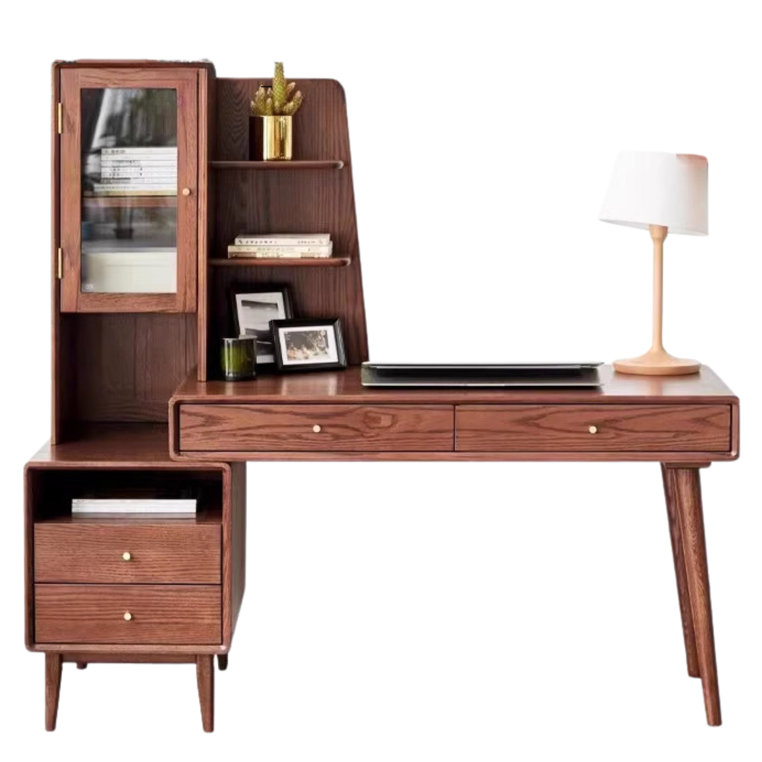 Oak Solid Wood Bookshelf and Office Desk Combination