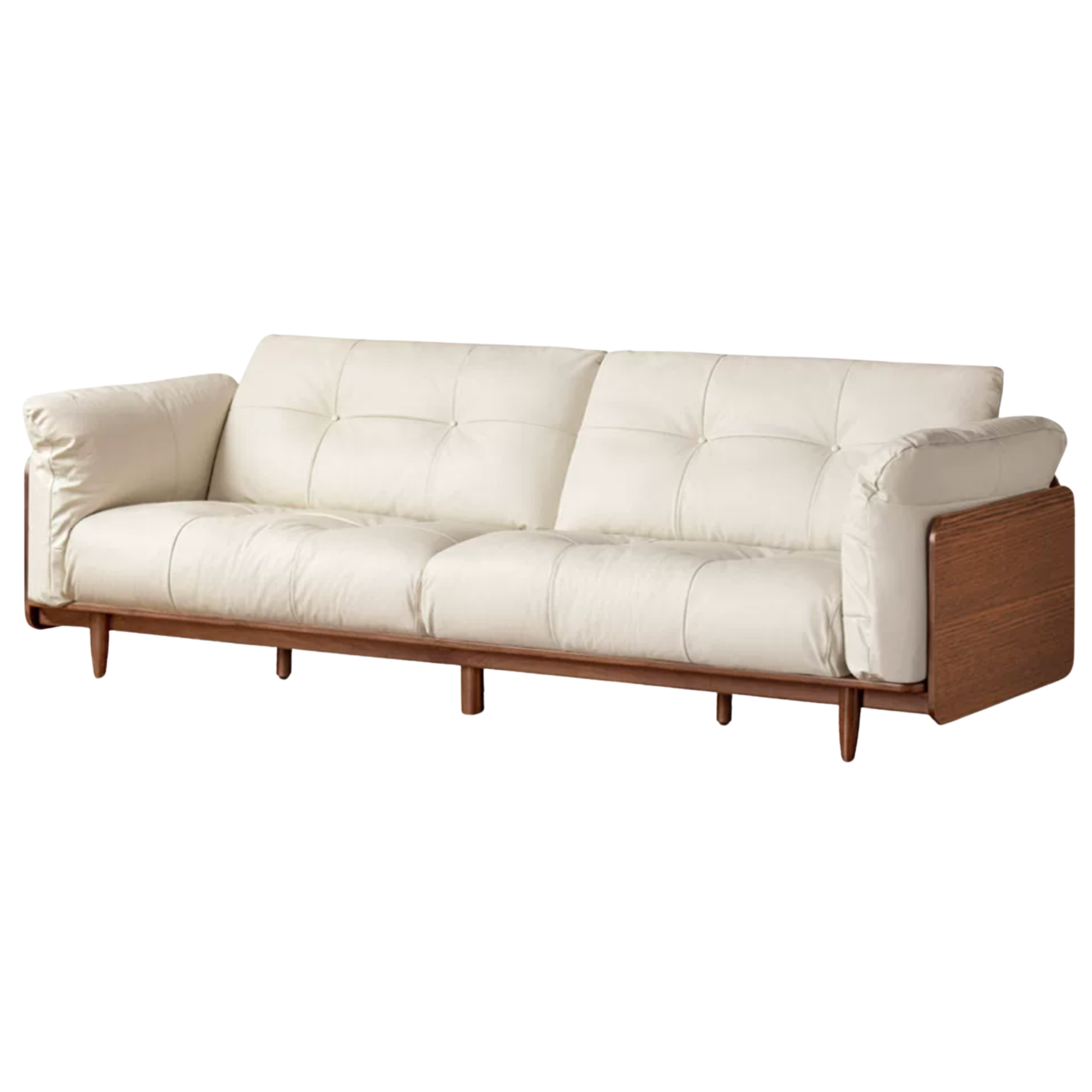 Black Walnut, Oak Solid Wood Genuine Leather Sofa Italian-Inspired