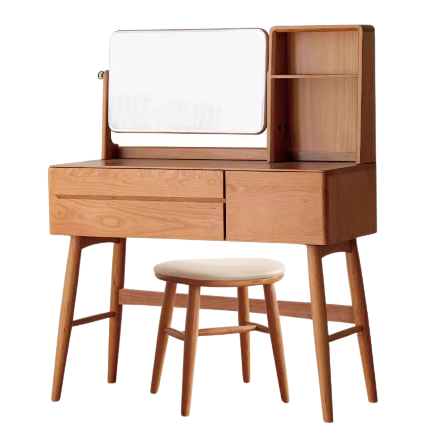Cherry Solid Wood Vanity Table Nordic Makeup Mirror.