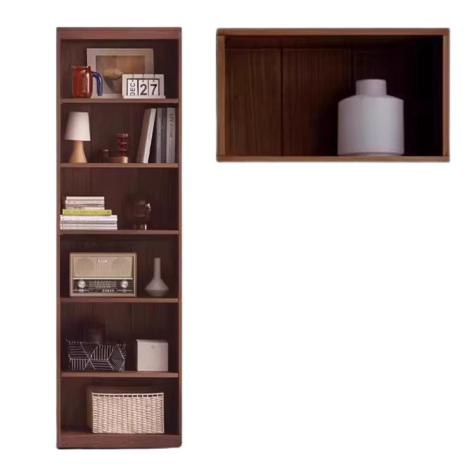 Solid Rubberwood, Oak Solid Wood Bookcase Modern With Glass Door
