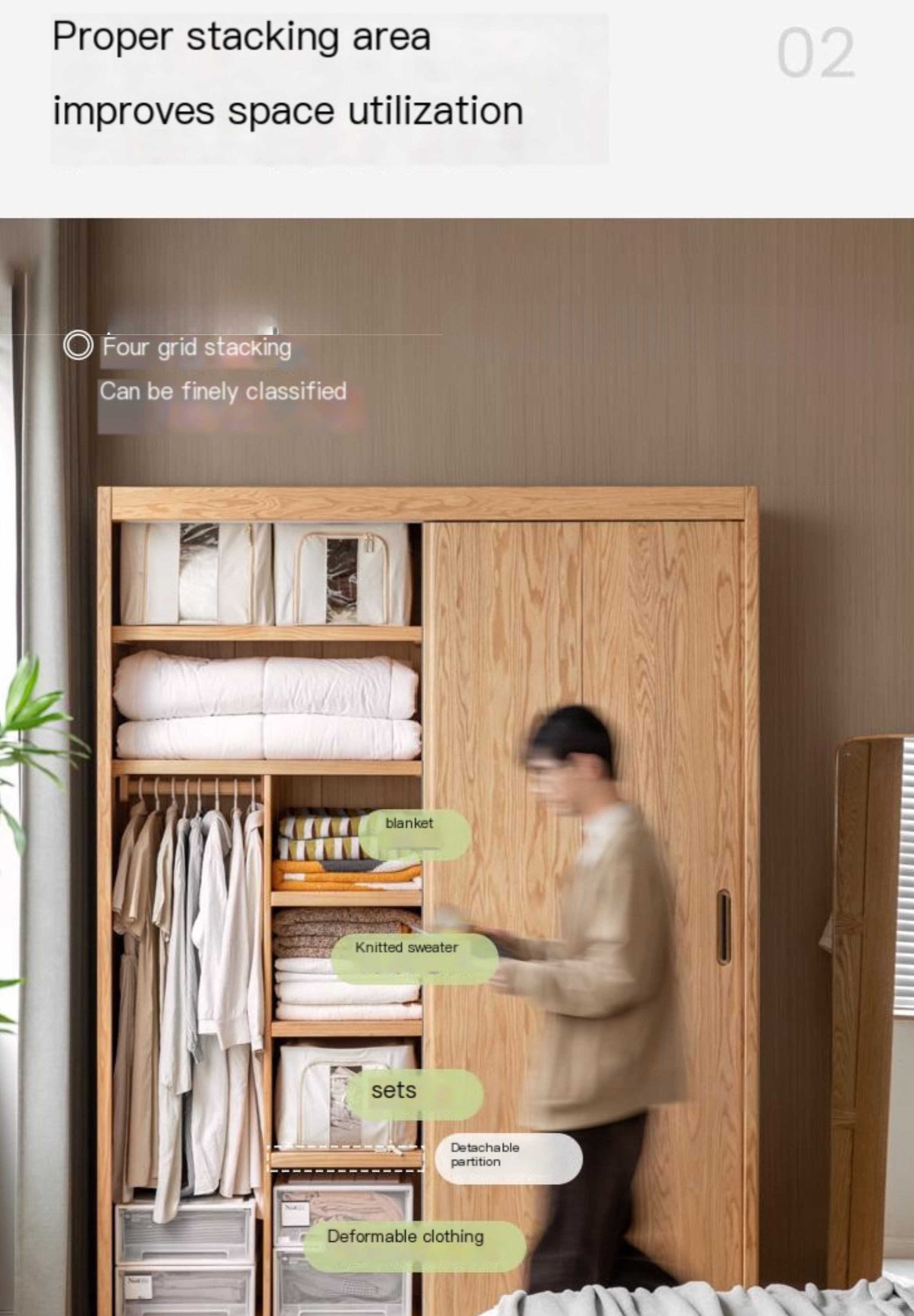 Oak, Ash Solid Wood Modern Wardrobe.
