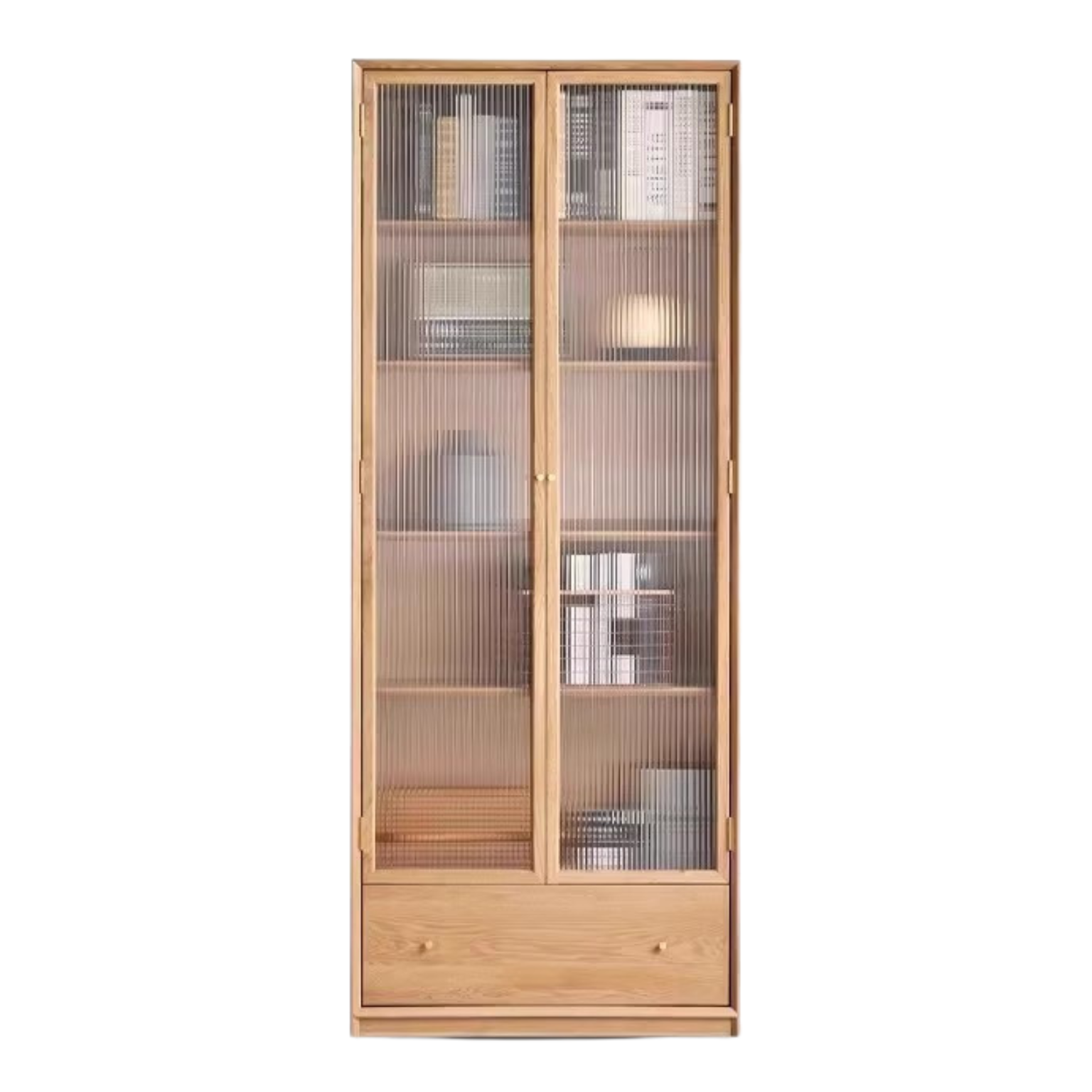 Oak Solid Wood Nordic Style Bookshelf with Floor Storage Cabinet