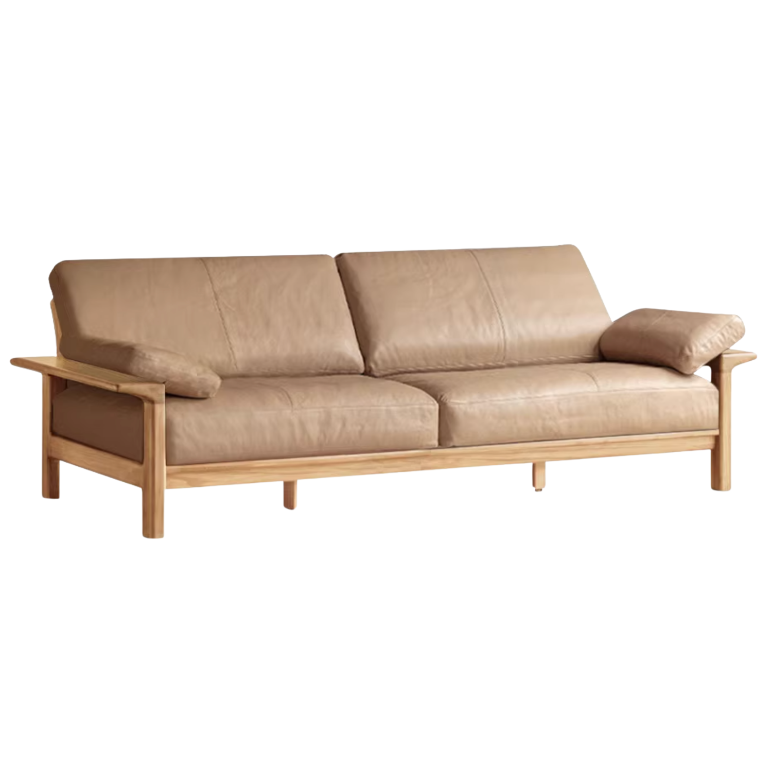 Oak, Ash Solid Wood Wabi Sabi Style Genuine Leather Sofa, fabric sofa