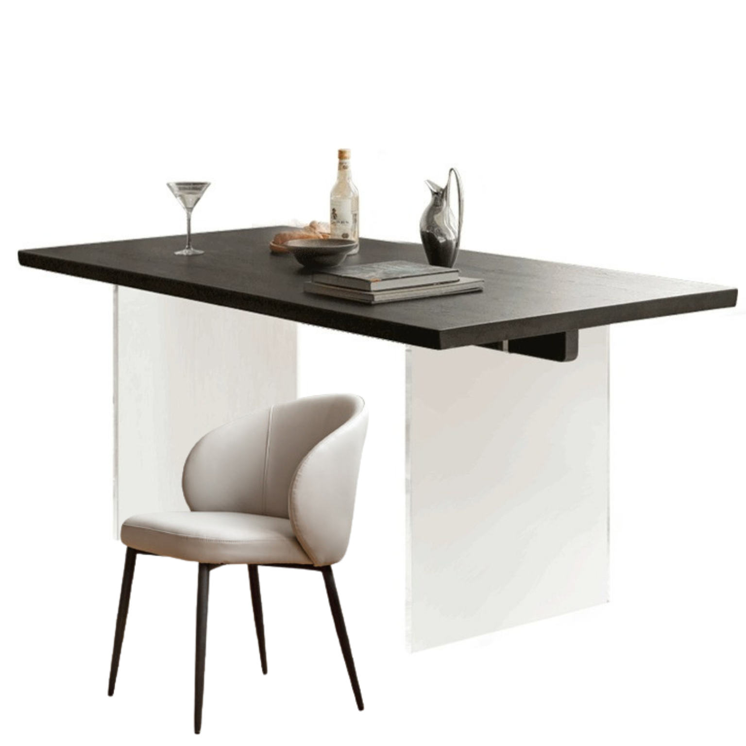 Ash Solid Wood Suspended wabi-sabi style black Dining Table