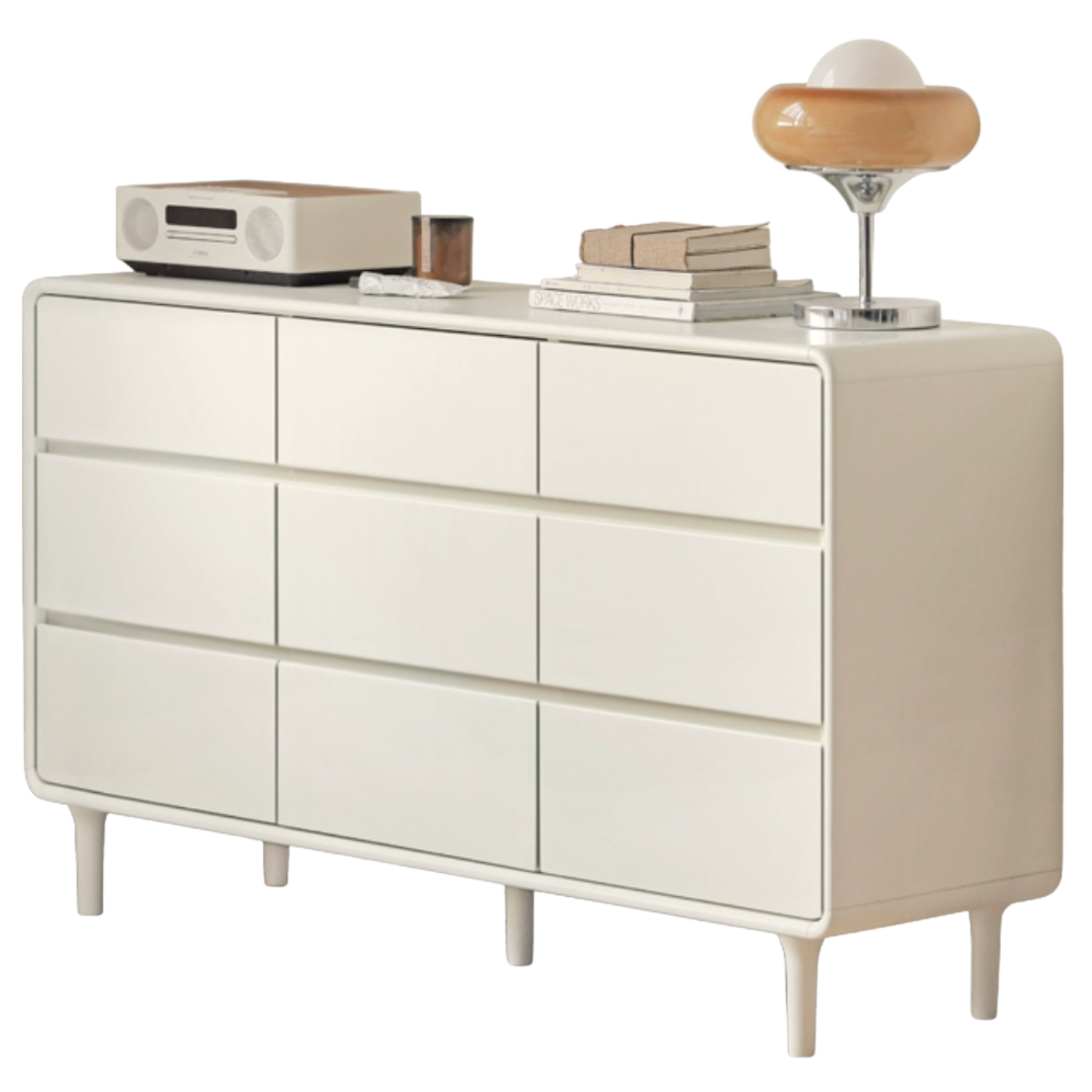 Solid Rubberwood Solid Wood Milky Cream Style Chest of Drawers