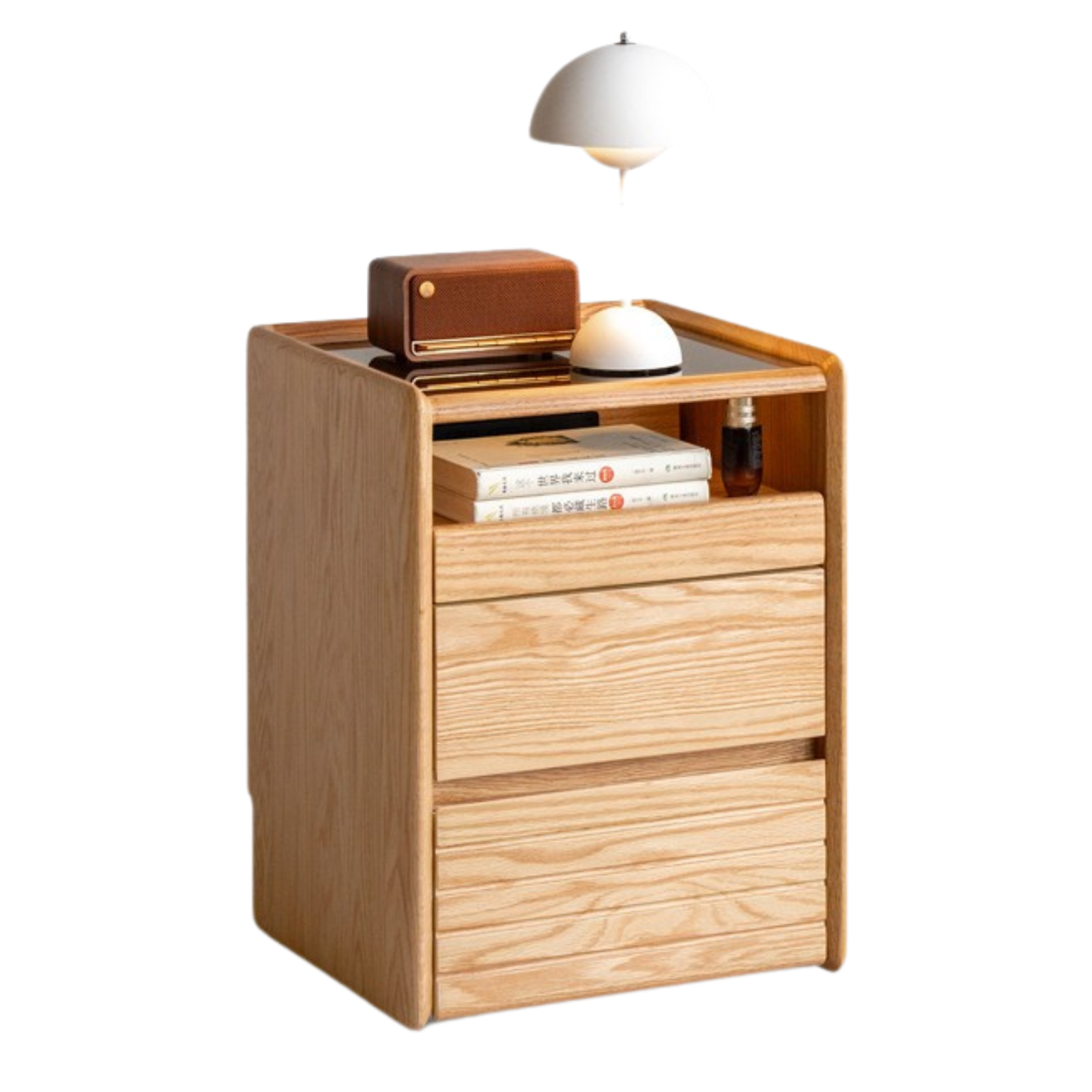 Ash, Oak Solid Wood Movable Glass Small Nightstand