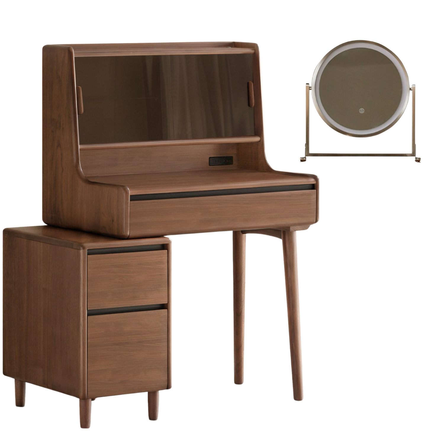 Black Walnut, Sandalwood Solid Wood Lighted Vanity Table.