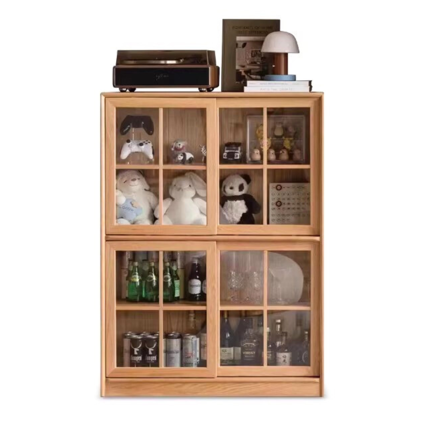 Oak Solid Wood Bookcase Floor to Floor Free Combination Sliding Door