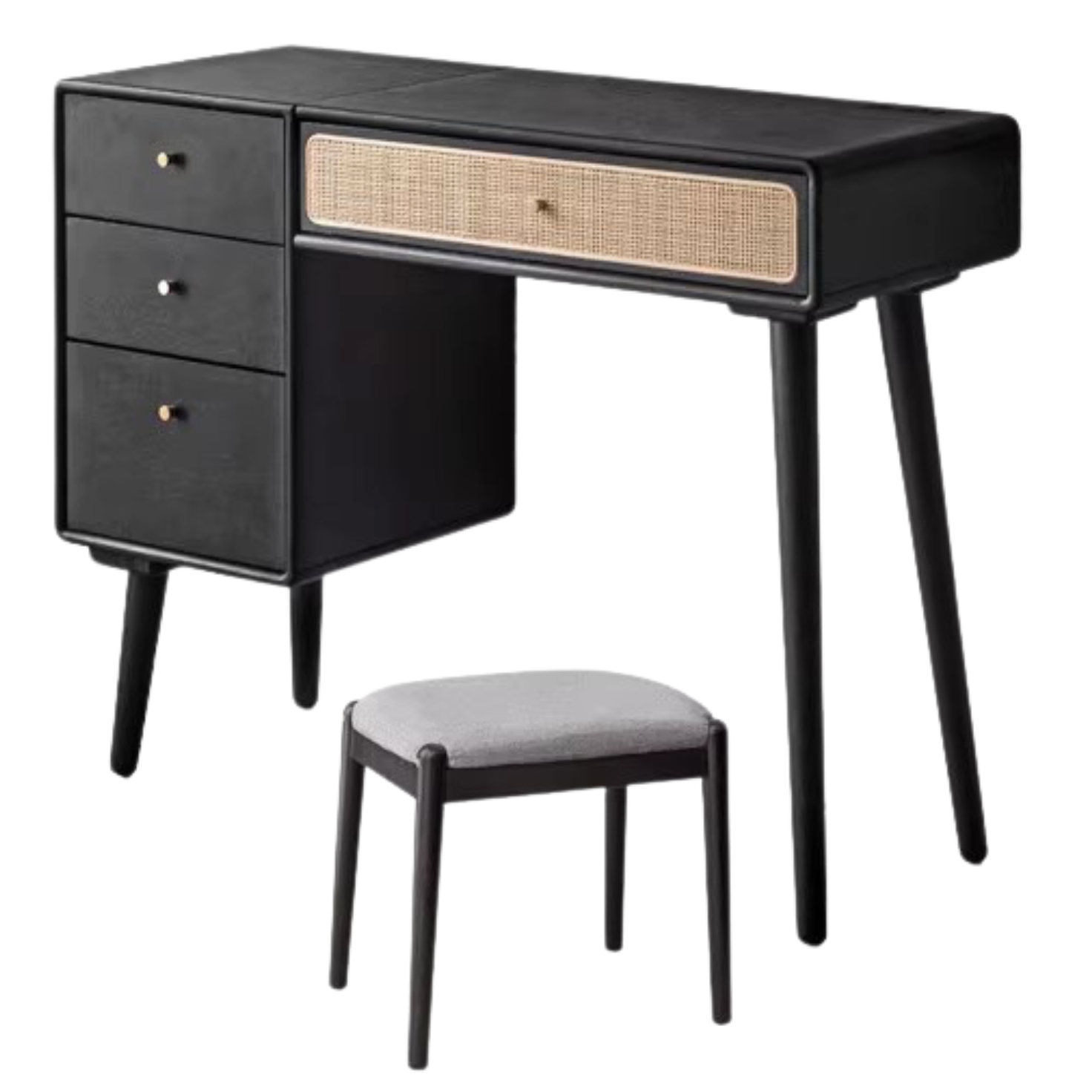 Oak Solid Wood Black Vintage Makeup Dressing Table.