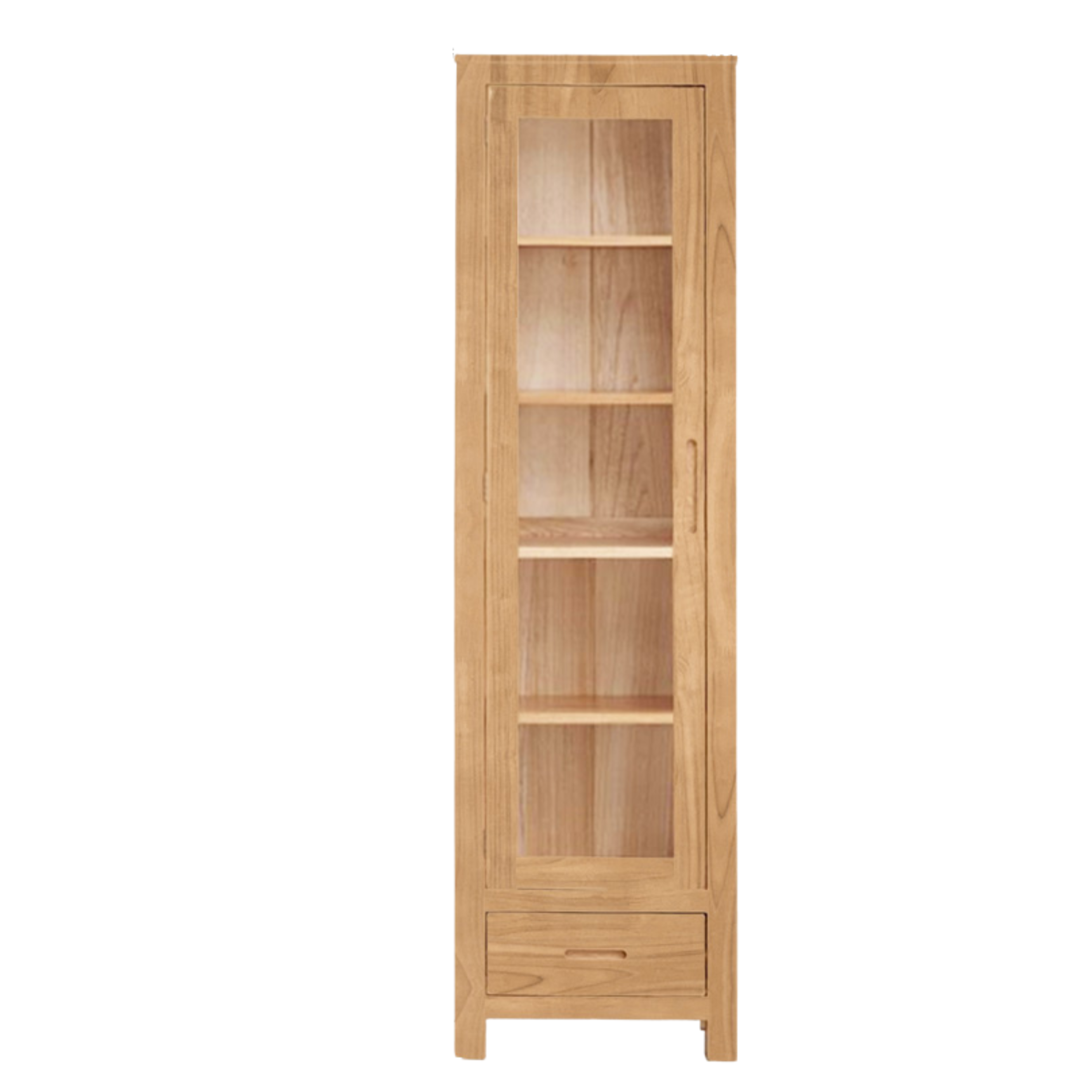 Oak, Solid Rubberwood Modern Bookcase with Glass Door Display Cabinet